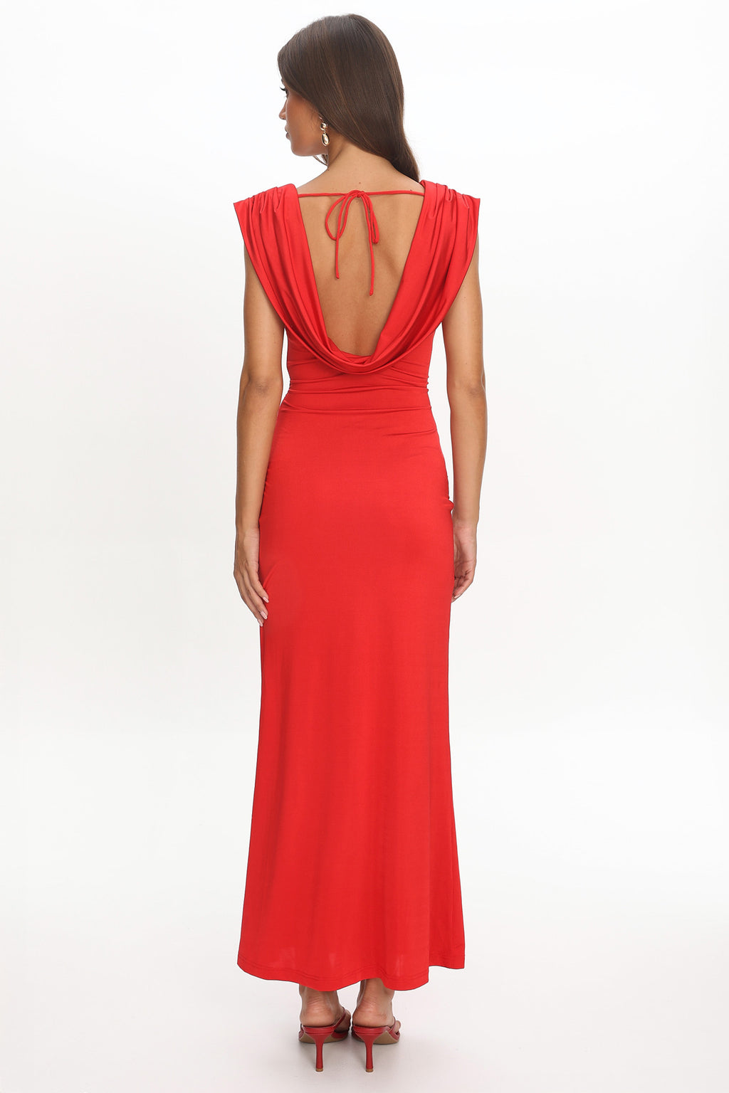 Virgo Season Draped Shoulder Maxi Dress Red by Selfie Leslie Australia