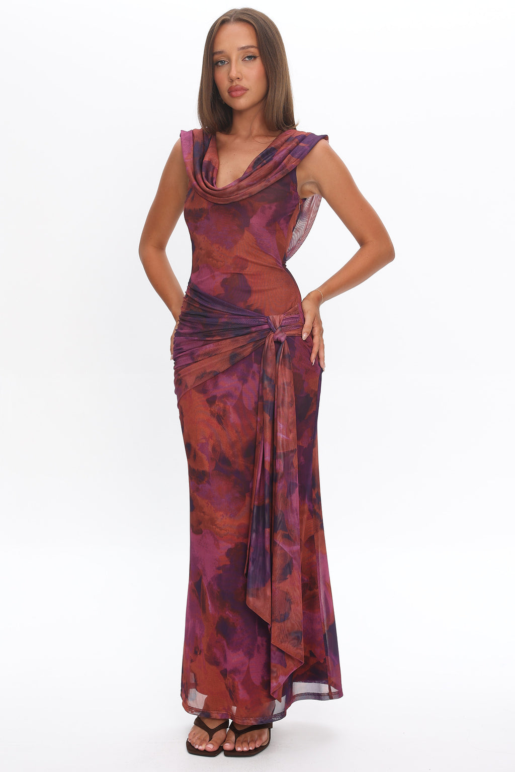 Virgo Season Draped Shoulder Maxi Dress Dark Rose by Selfie Leslie Australia