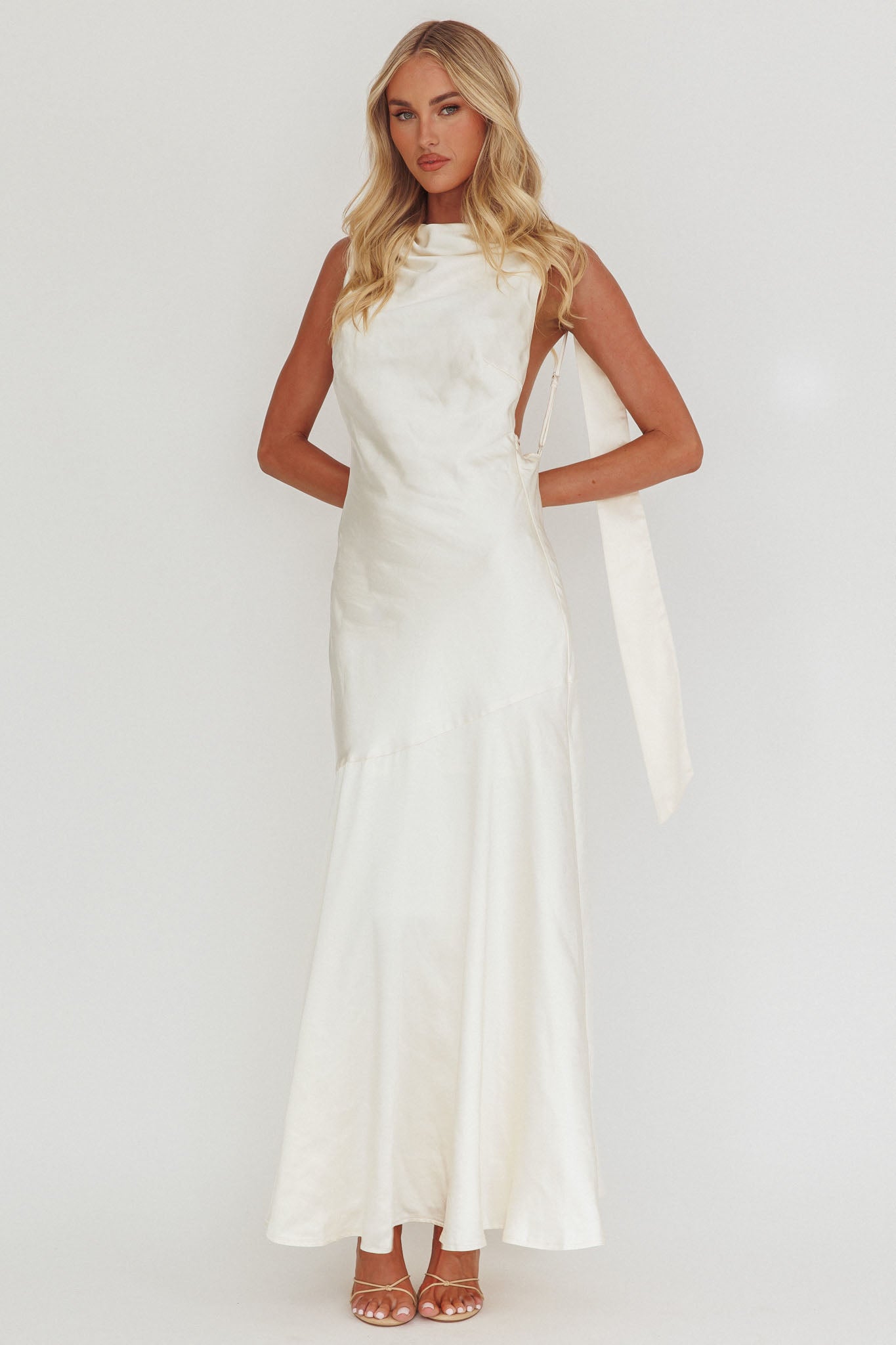 Second Glances Cowl Neck Backless Maxi Dress Cream by Selfie Leslie Australia