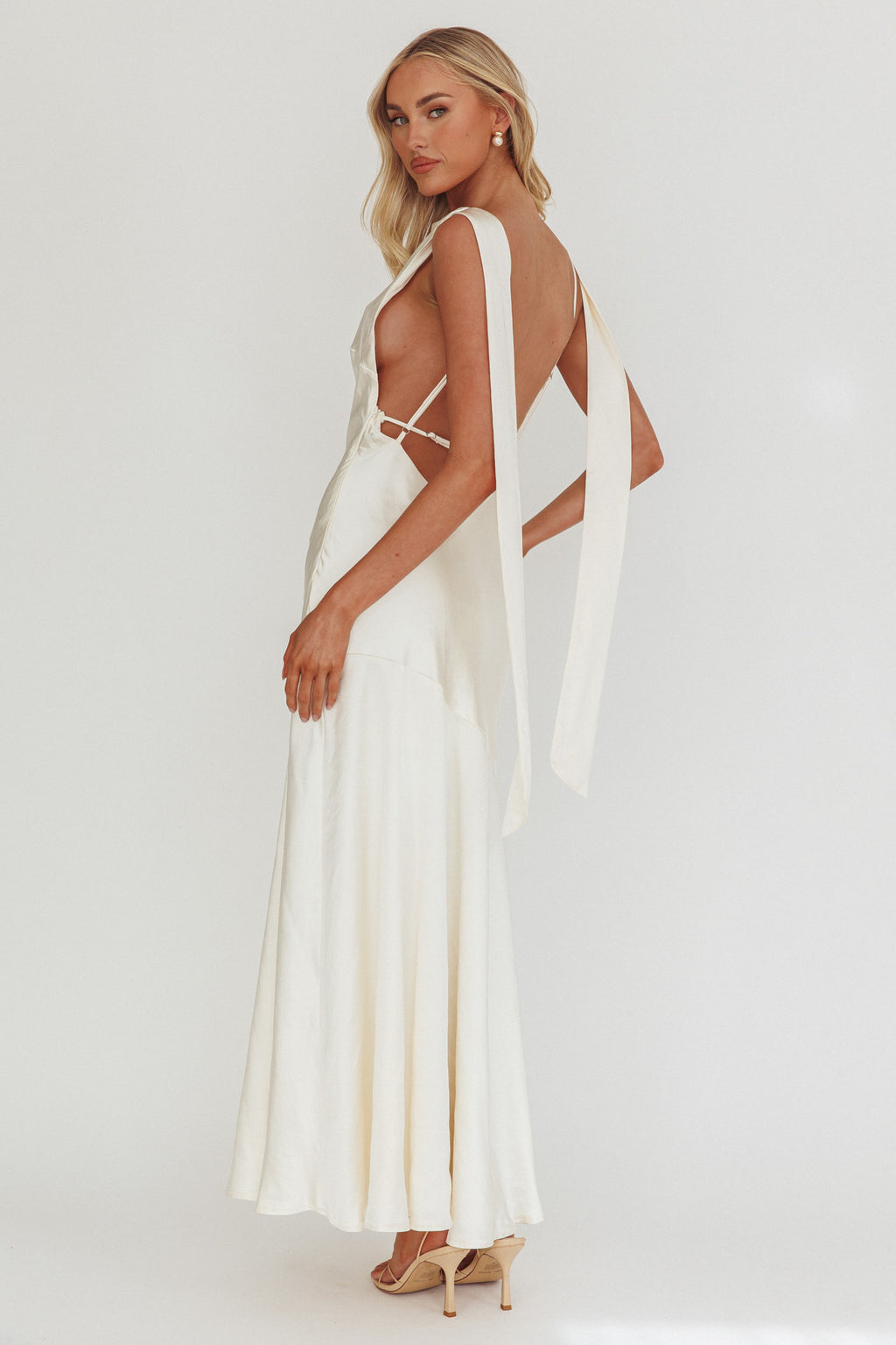 Second Glances Cowl Neck Backless Maxi Dress Cream by Selfie Leslie Australia