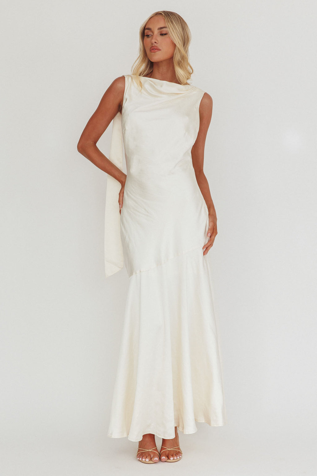 Second Glances Cowl Neck Backless Maxi Dress Cream by Selfie Leslie Australia