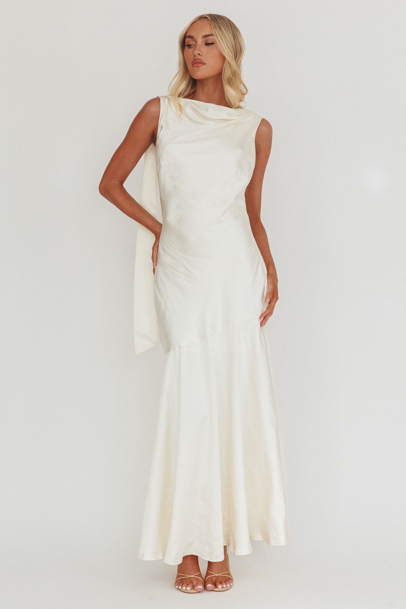 Second Glances Cowl Neck Backless Maxi Dress Cream by Selfie Leslie Australia