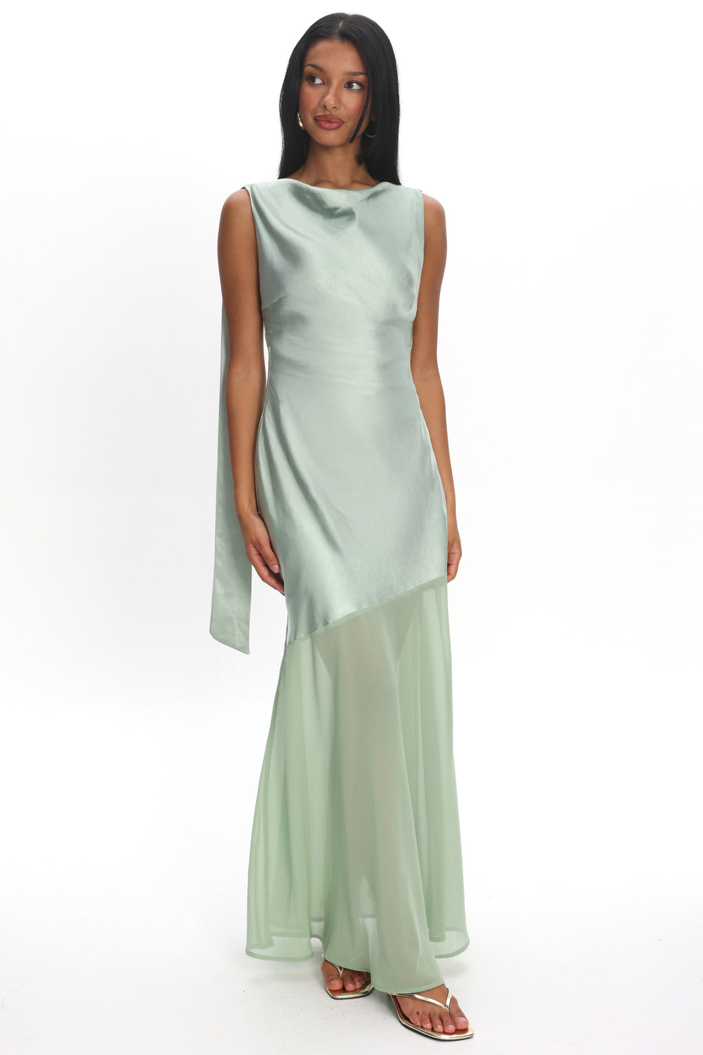 Second Glances Cowl Neck Backless Maxi Dress Sage by Selfie Leslie Australia