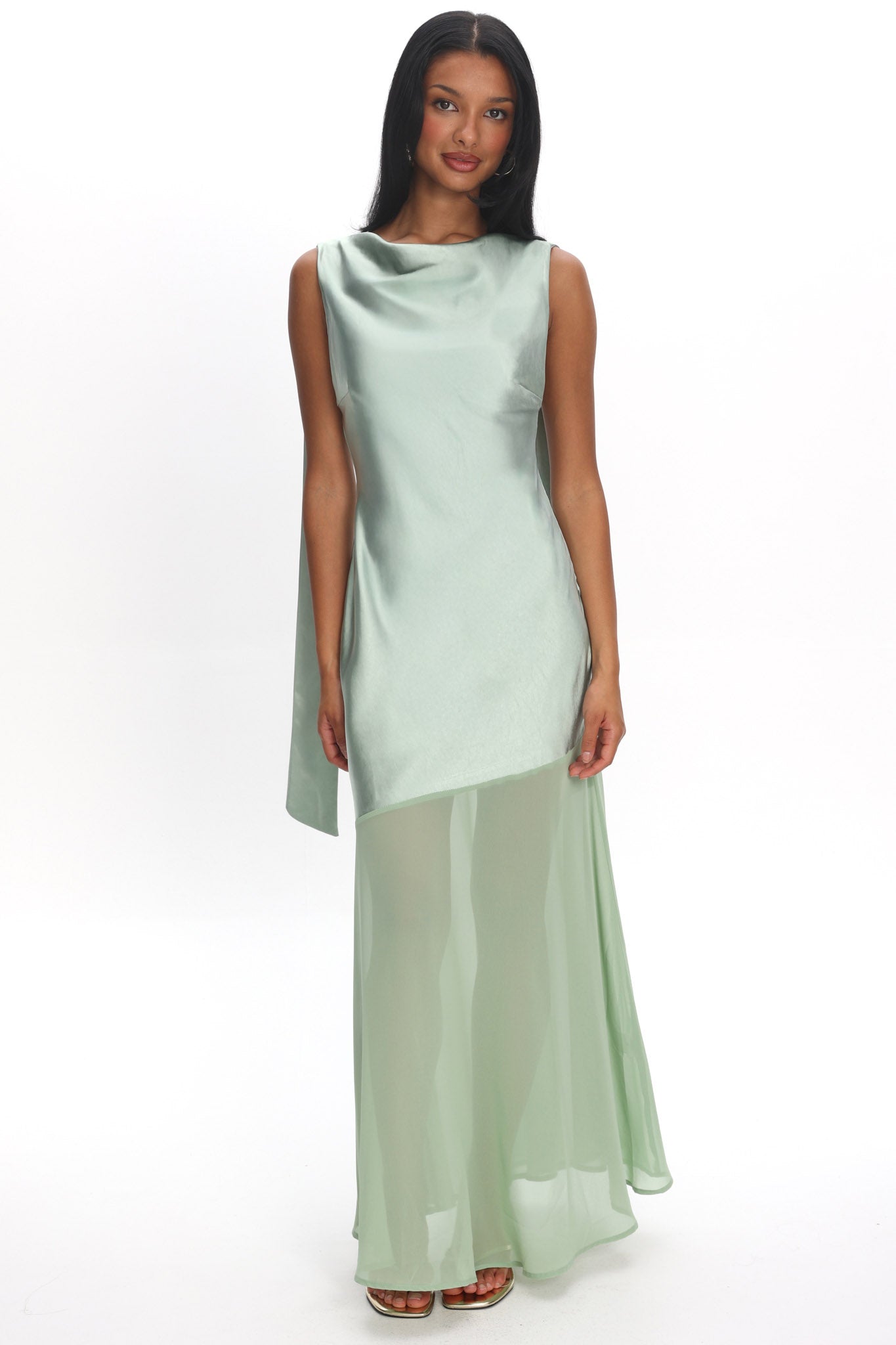 Second Glances Cowl Neck Backless Maxi Dress Sage by Selfie Leslie Australia