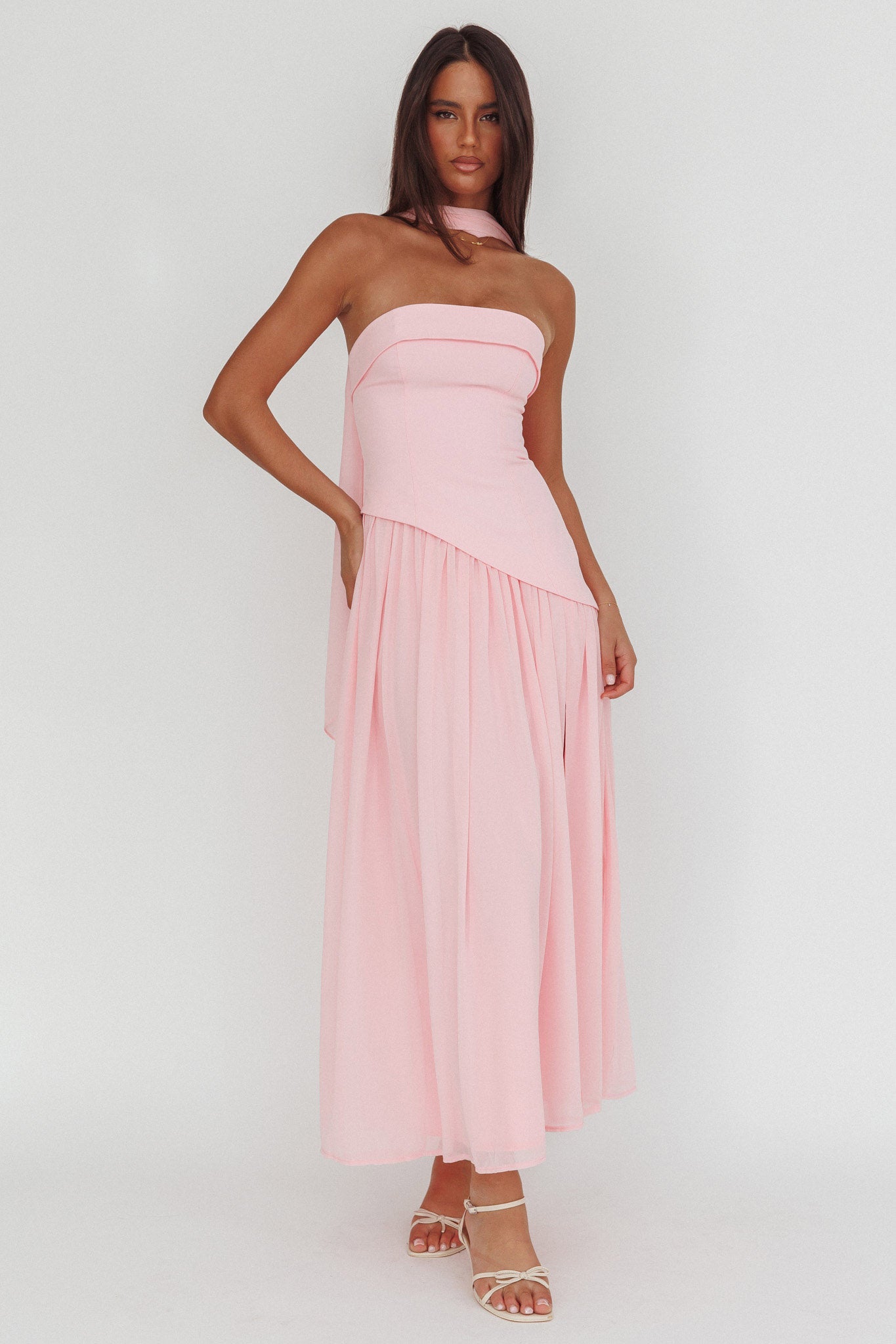 Mariabella Asymmetric Bodice Maxi Dress Pink by Selfie Leslie Australia
