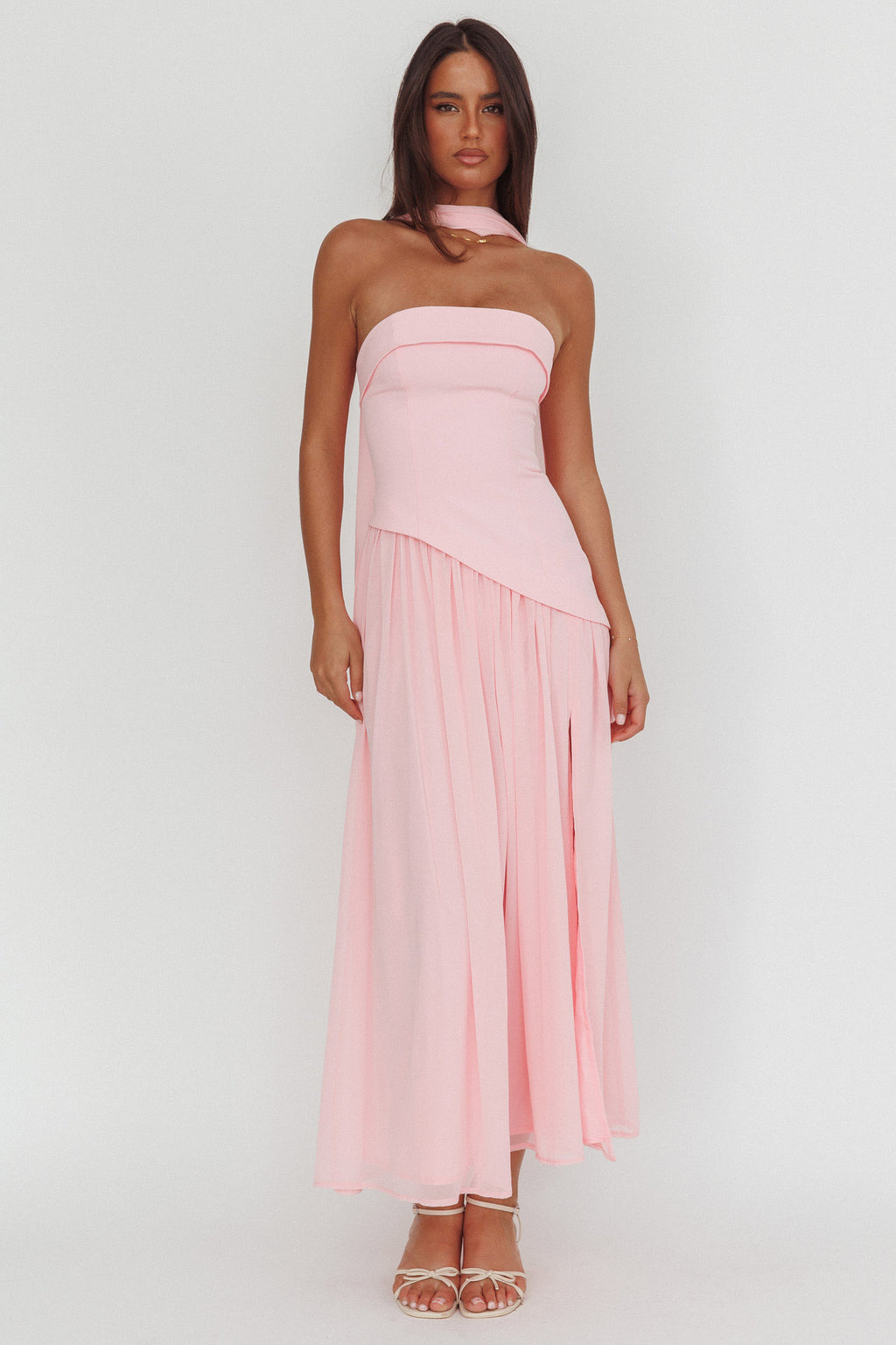 Mariabella Asymmetric Bodice Maxi Dress Pink by Selfie Leslie Australia