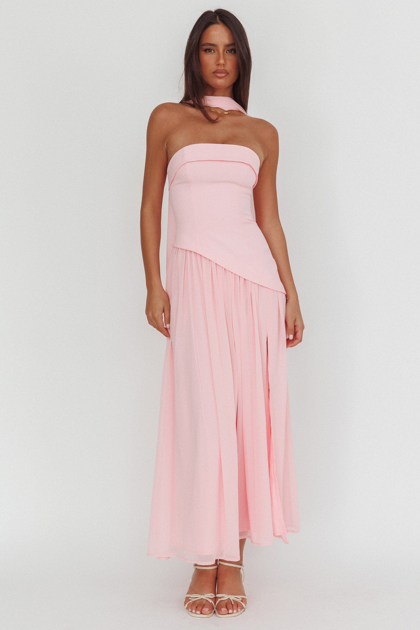 Mariabella Asymmetric Bodice Maxi Dress Pink by Selfie Leslie Australia