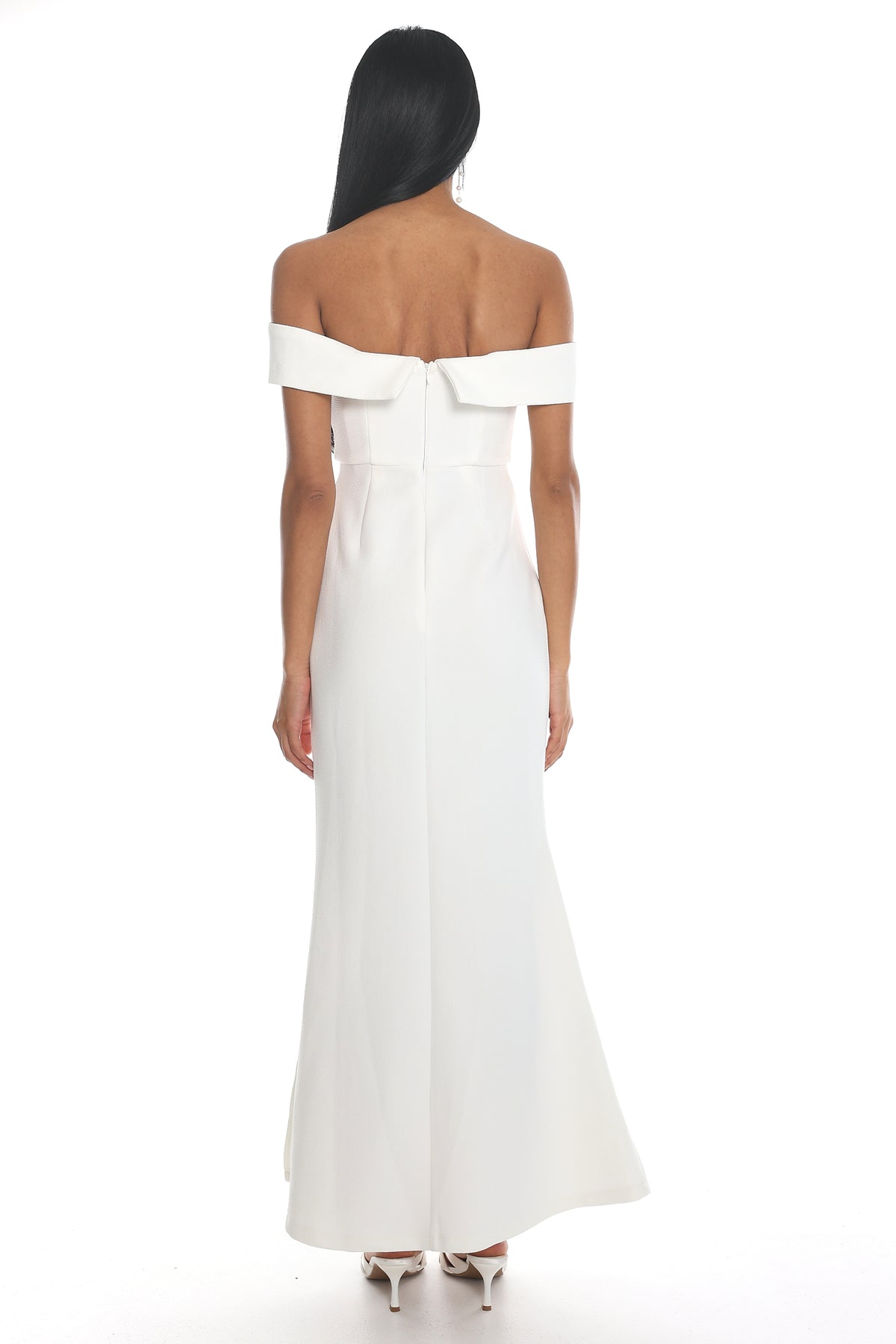 Rider Off-Shoulder Front Split Maxi Dress White by Selfie Leslie Australia
