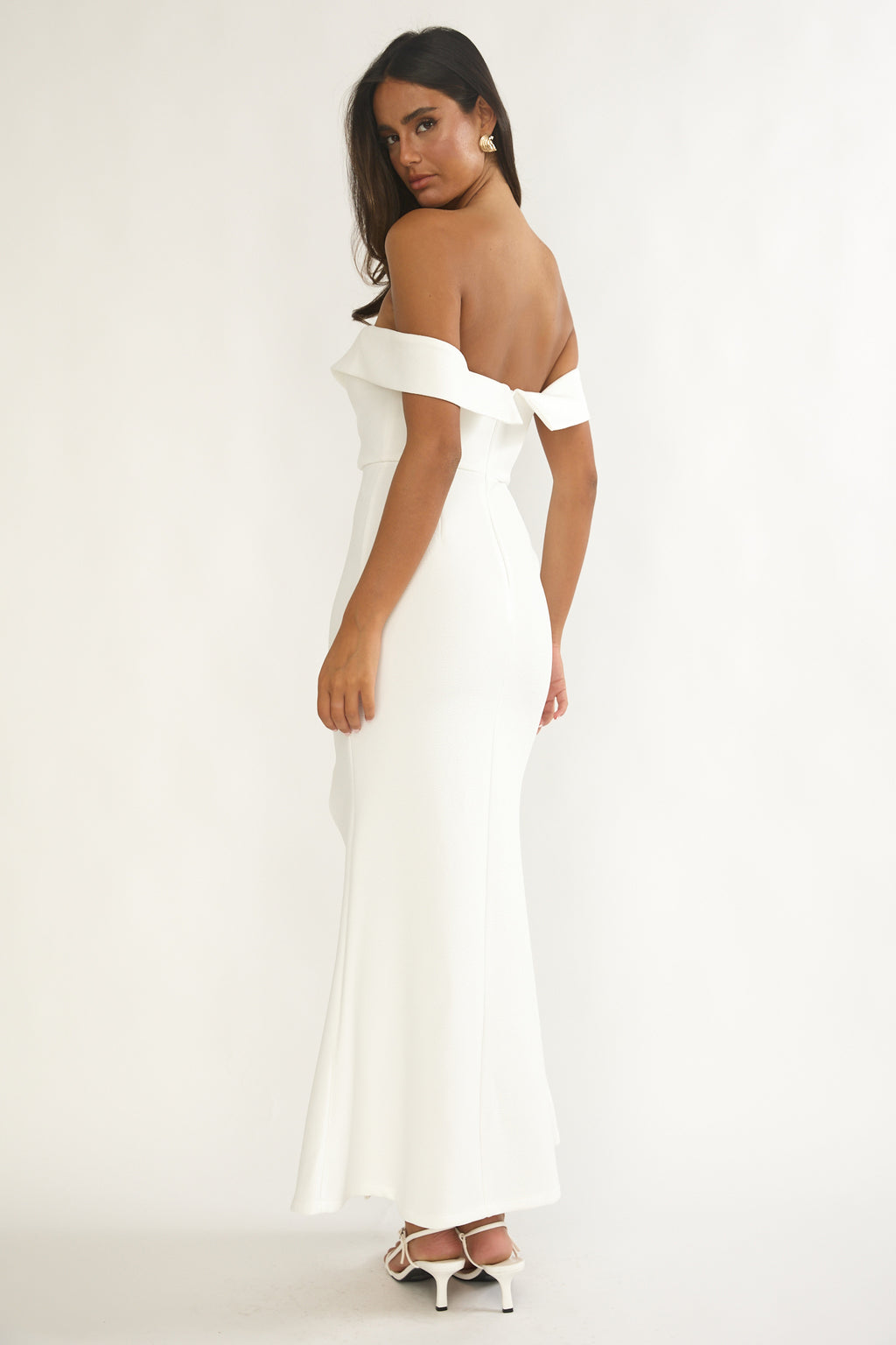 Rider Off-Shoulder Front Split Maxi Dress White by Selfie Leslie Australia