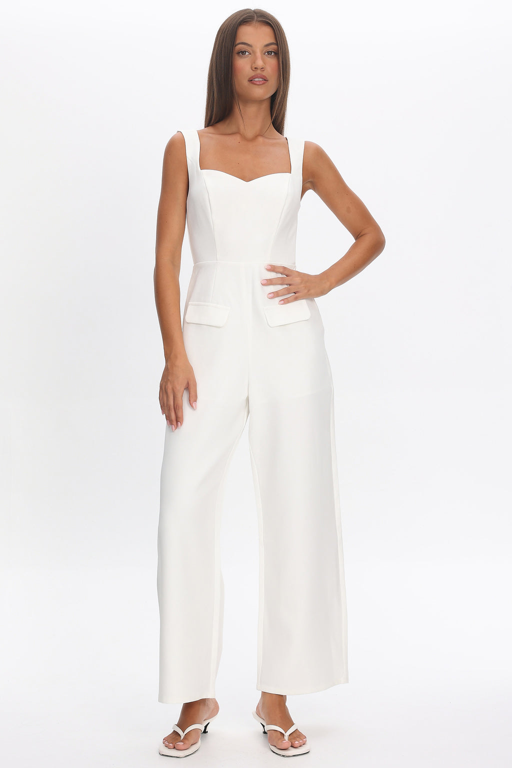 Atheena Faux Pocket Jumpsuit White by Selfie Leslie Australia