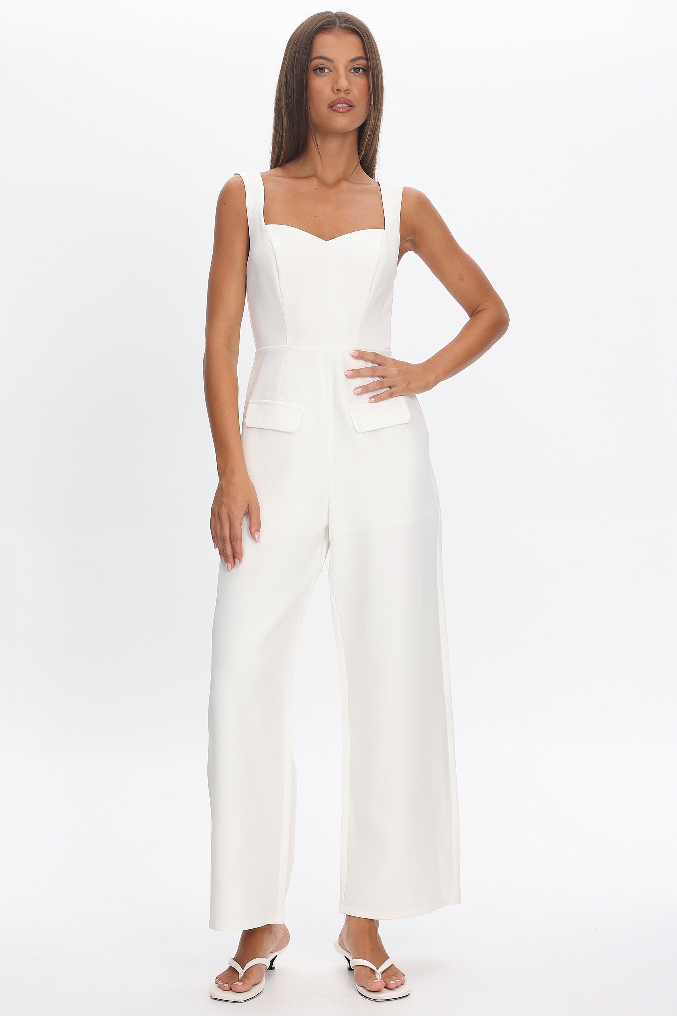 Atheena Faux Pocket Jumpsuit White by Selfie Leslie Australia