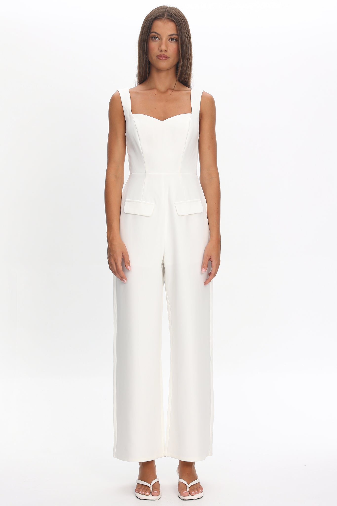 Atheena Faux Pocket Jumpsuit White by Selfie Leslie Australia