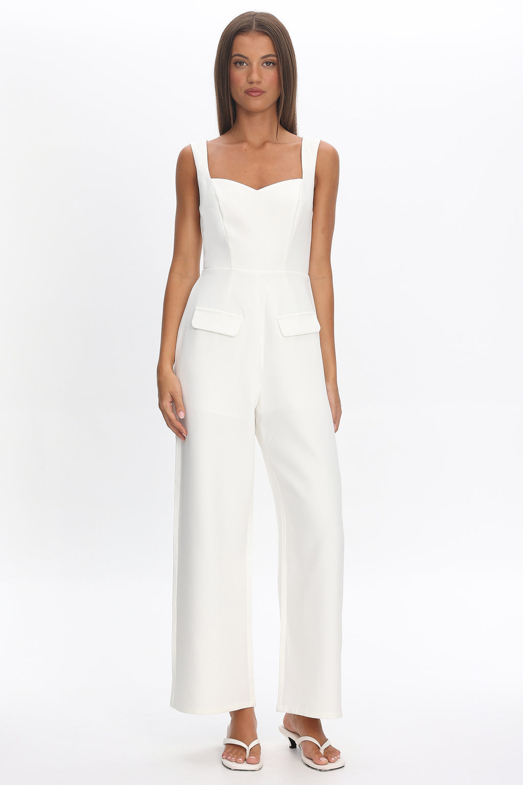 Atheena Faux Pocket Jumpsuit White by Selfie Leslie Australia