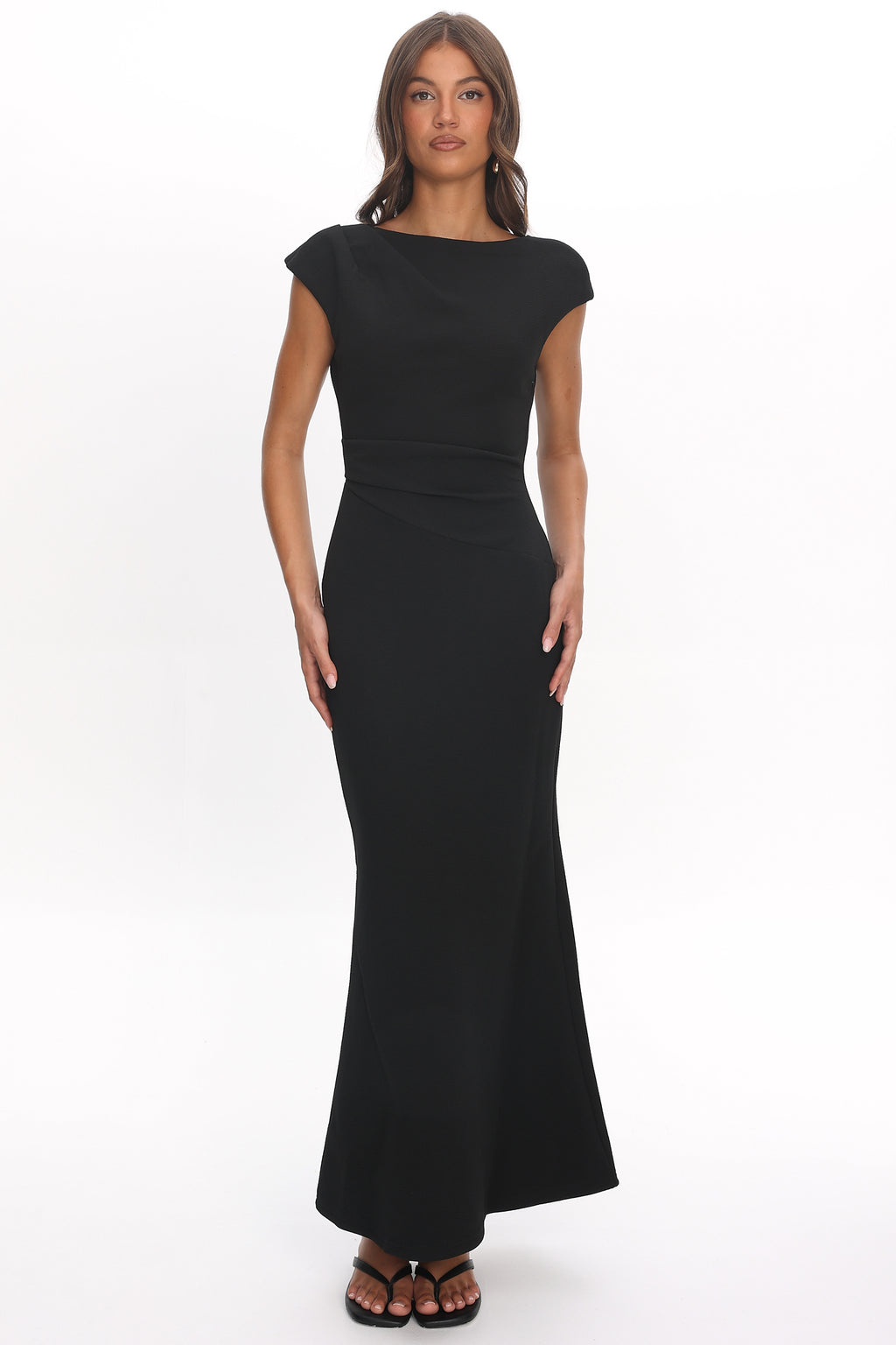 Zarae Cap Sleeve Surplice Back Maxi Dress Black by Selfie Leslie Australia