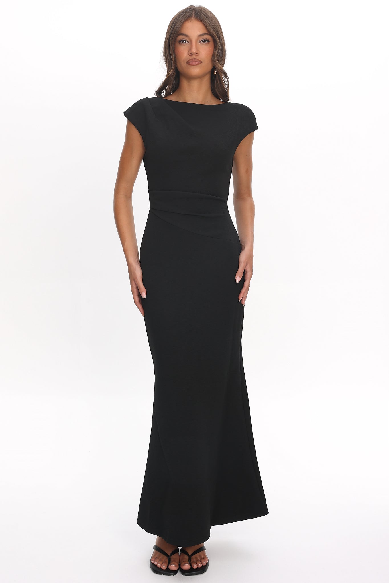 Zarae Cap Sleeve Surplice Back Maxi Dress Black by Selfie Leslie Australia