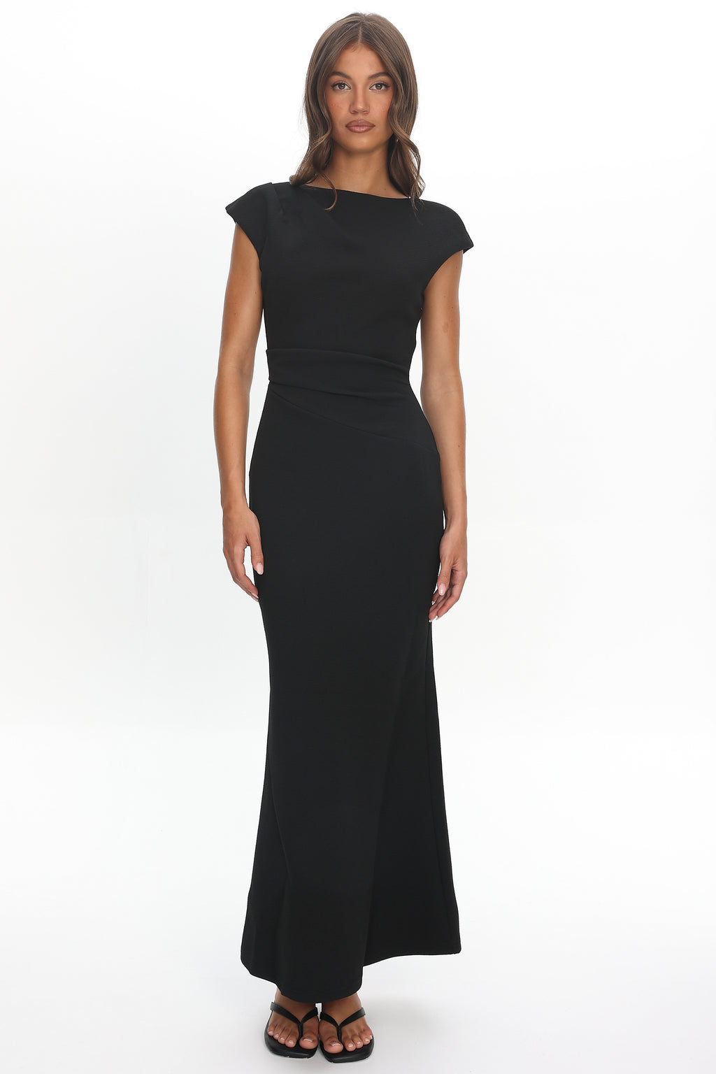 Zarae Cap Sleeve Surplice Back Maxi Dress Black by Selfie Leslie Australia