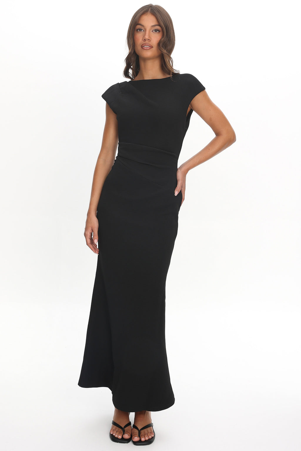 Zarae Cap Sleeve Surplice Back Maxi Dress Black by Selfie Leslie Australia