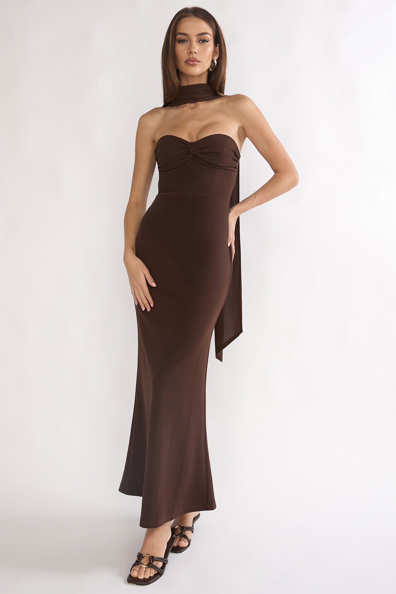 Of The Night Twist Bust Maxi Dress Chocolate by Selfie Leslie Australia