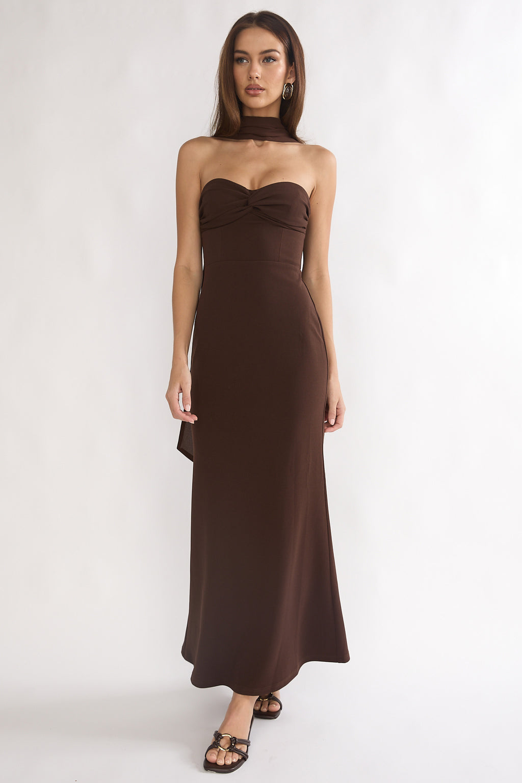 Of The Night Twist Bust Maxi Dress Chocolate by Selfie Leslie Australia