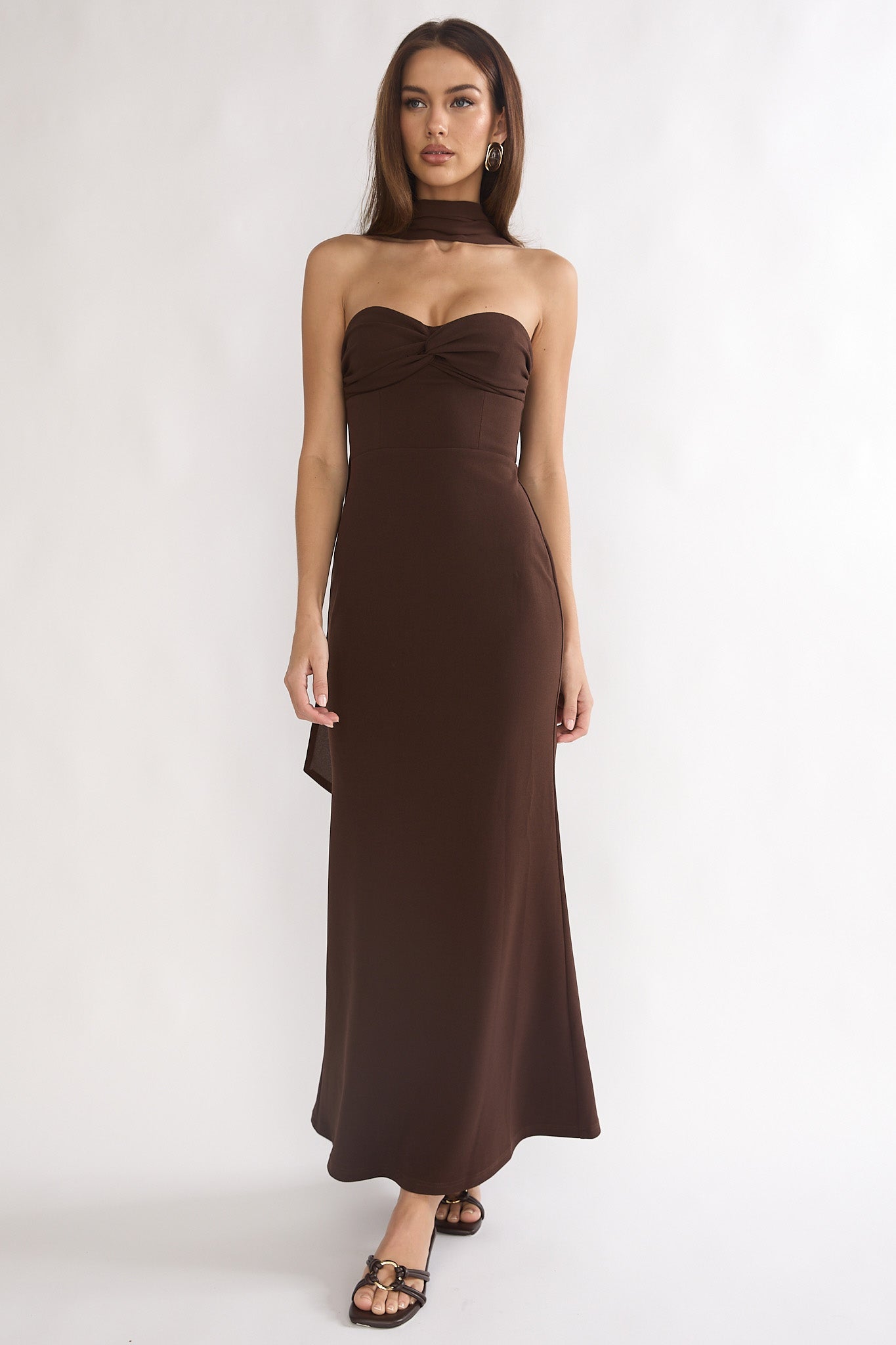 Of The Night Twist Bust Maxi Dress Chocolate by Selfie Leslie Australia