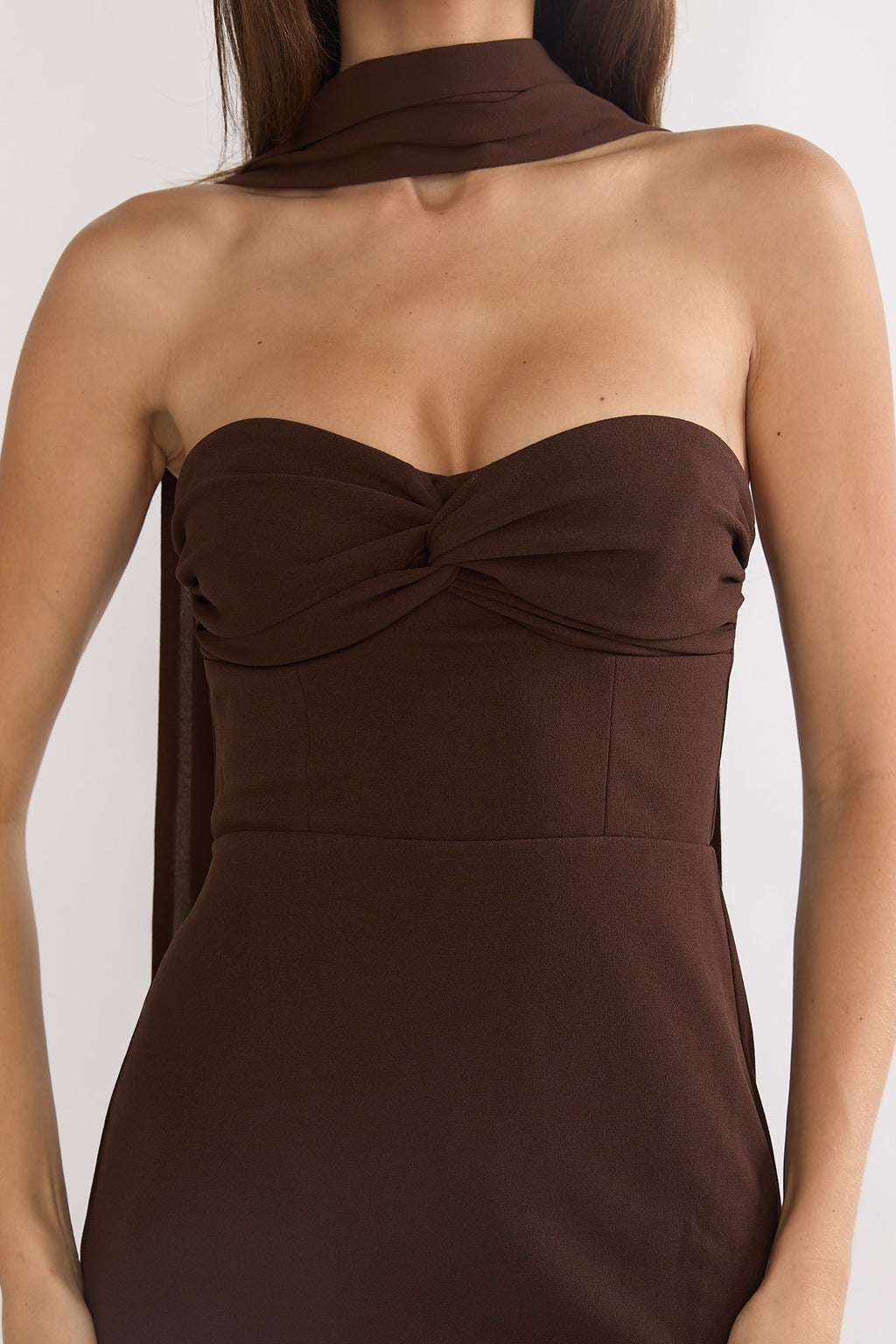 Of The Night Twist Bust Maxi Dress Chocolate by Selfie Leslie Australia