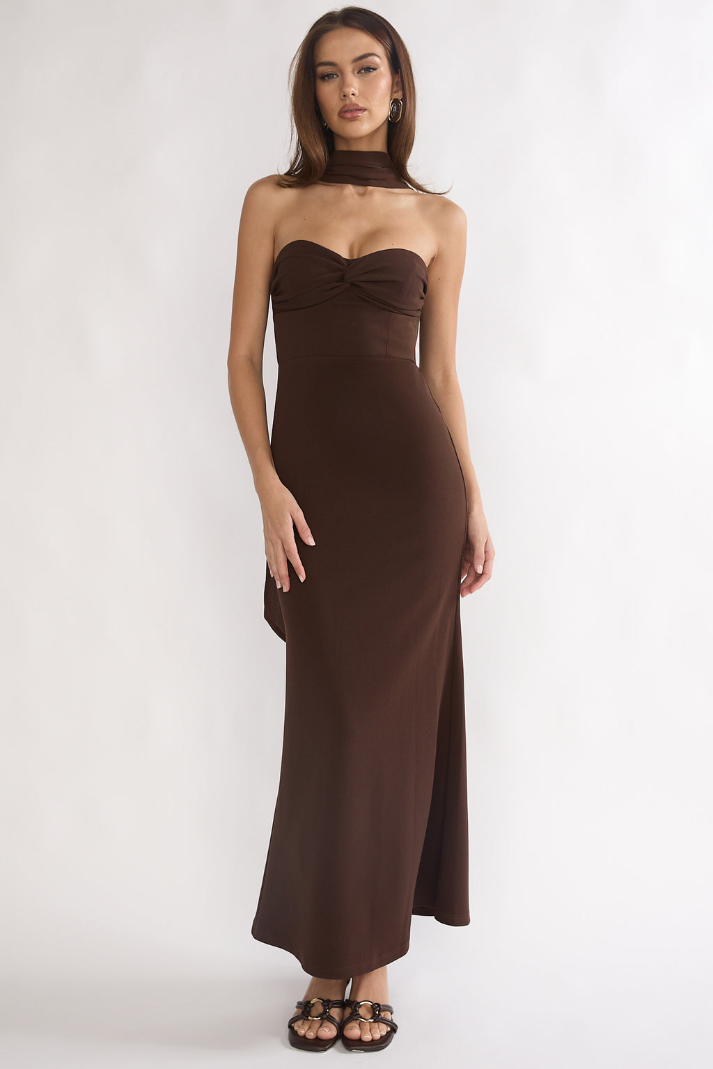 Of The Night Twist Bust Maxi Dress Chocolate by Selfie Leslie Australia