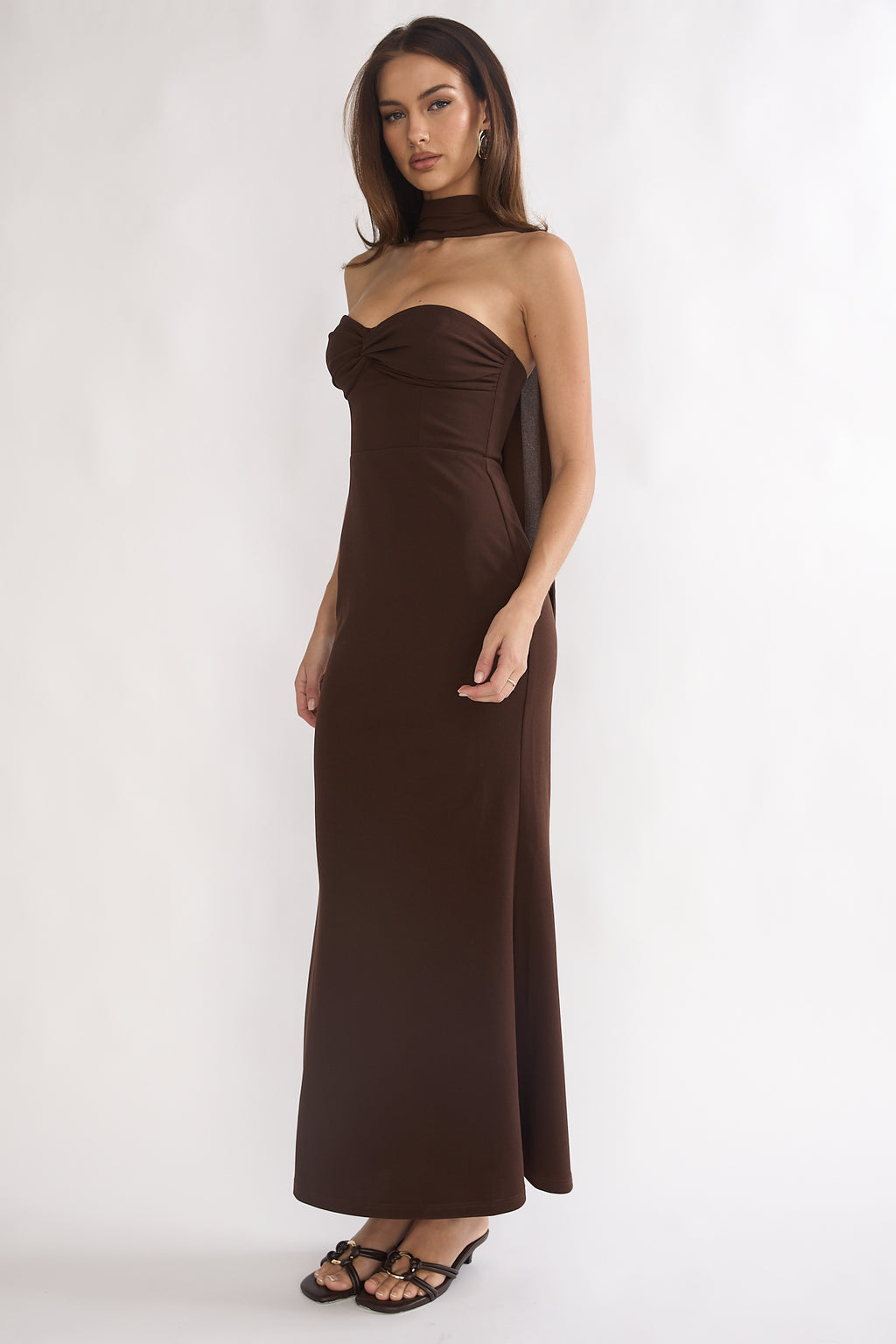 Of The Night Twist Bust Maxi Dress Chocolate by Selfie Leslie Australia