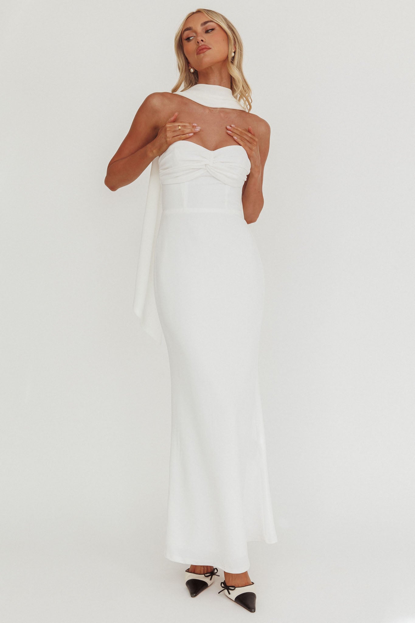 Of The Night Twist Bust Maxi Dress White by Selfie Leslie Australia