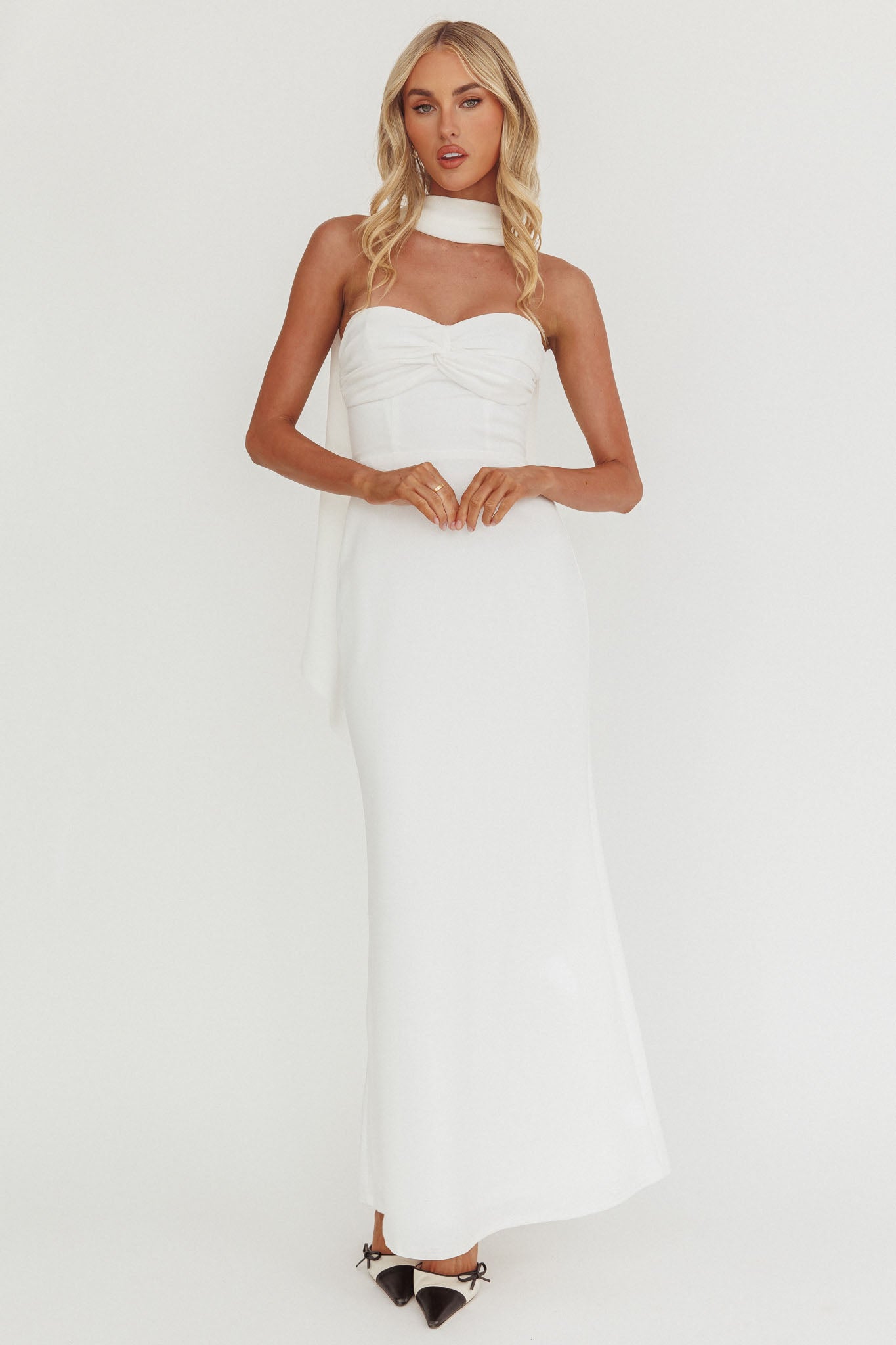 Of The Night Twist Bust Maxi Dress White by Selfie Leslie Australia