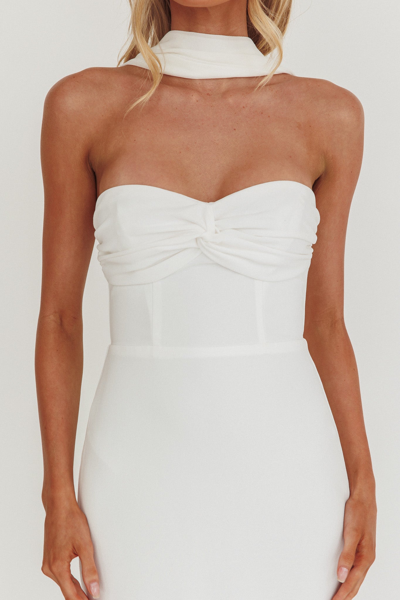 Of The Night Twist Bust Maxi Dress White by Selfie Leslie Australia