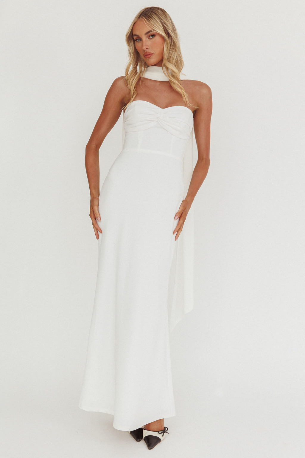 Of The Night Twist Bust Maxi Dress White by Selfie Leslie Australia