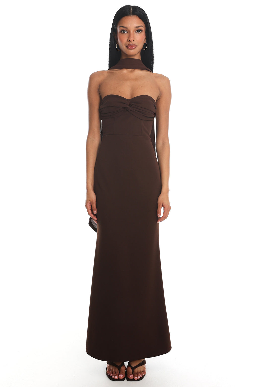 Of The Night Twist Bust Maxi Dress Chocolate by Selfie Leslie Australia