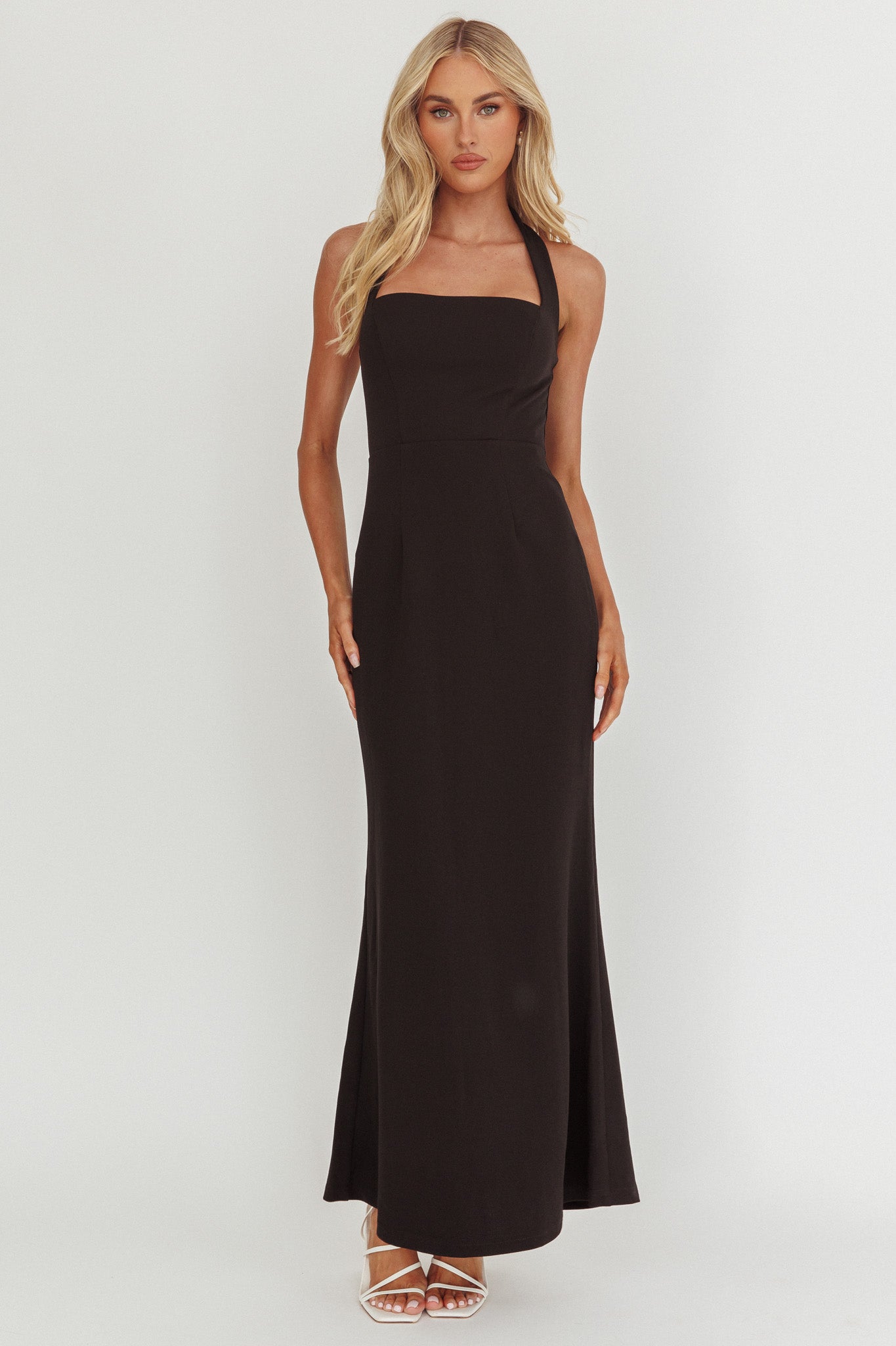 Shellie Square Neckline Halter Maxi Dress Black by Selfie Leslie Australia