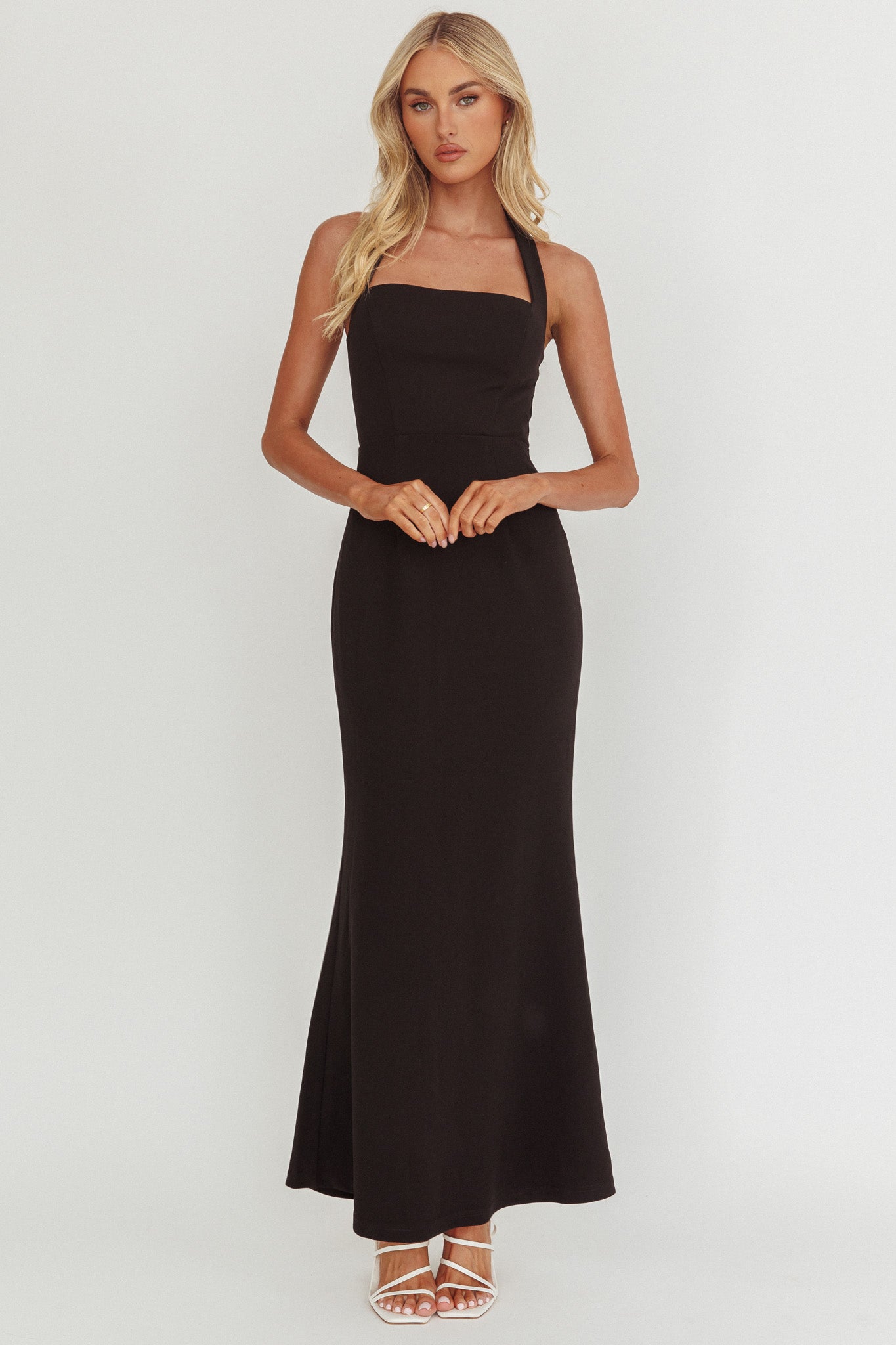Shellie Square Neckline Halter Maxi Dress Black by Selfie Leslie Australia