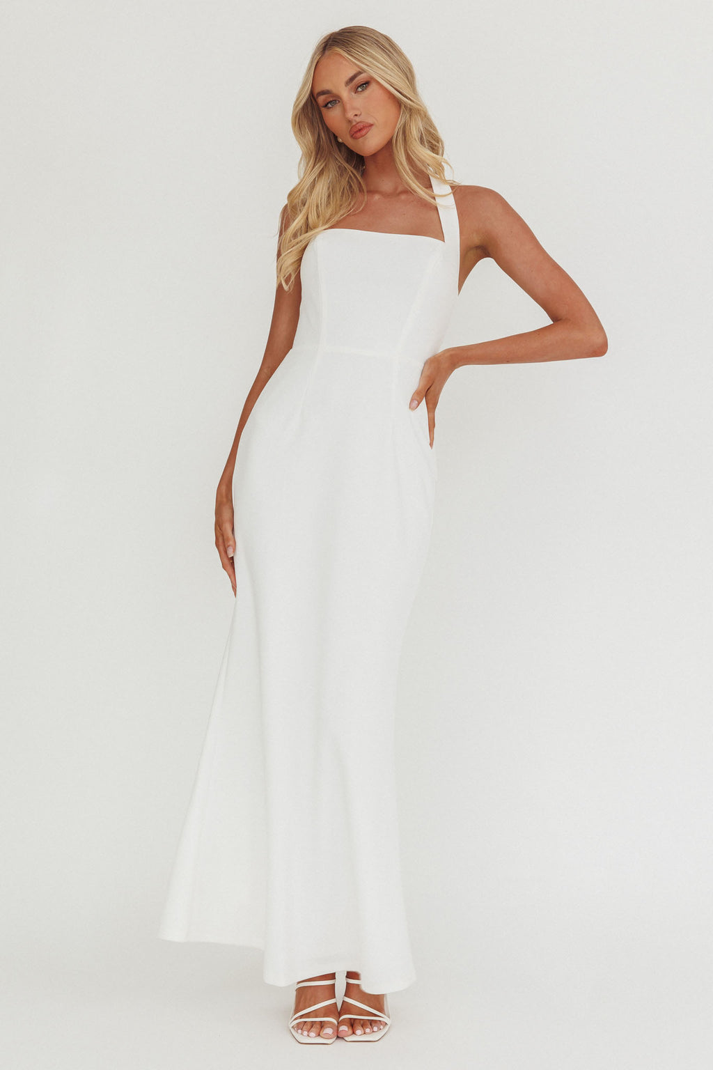 Shellie Square Neckline Halter Maxi Dress White by Selfie Leslie Australia