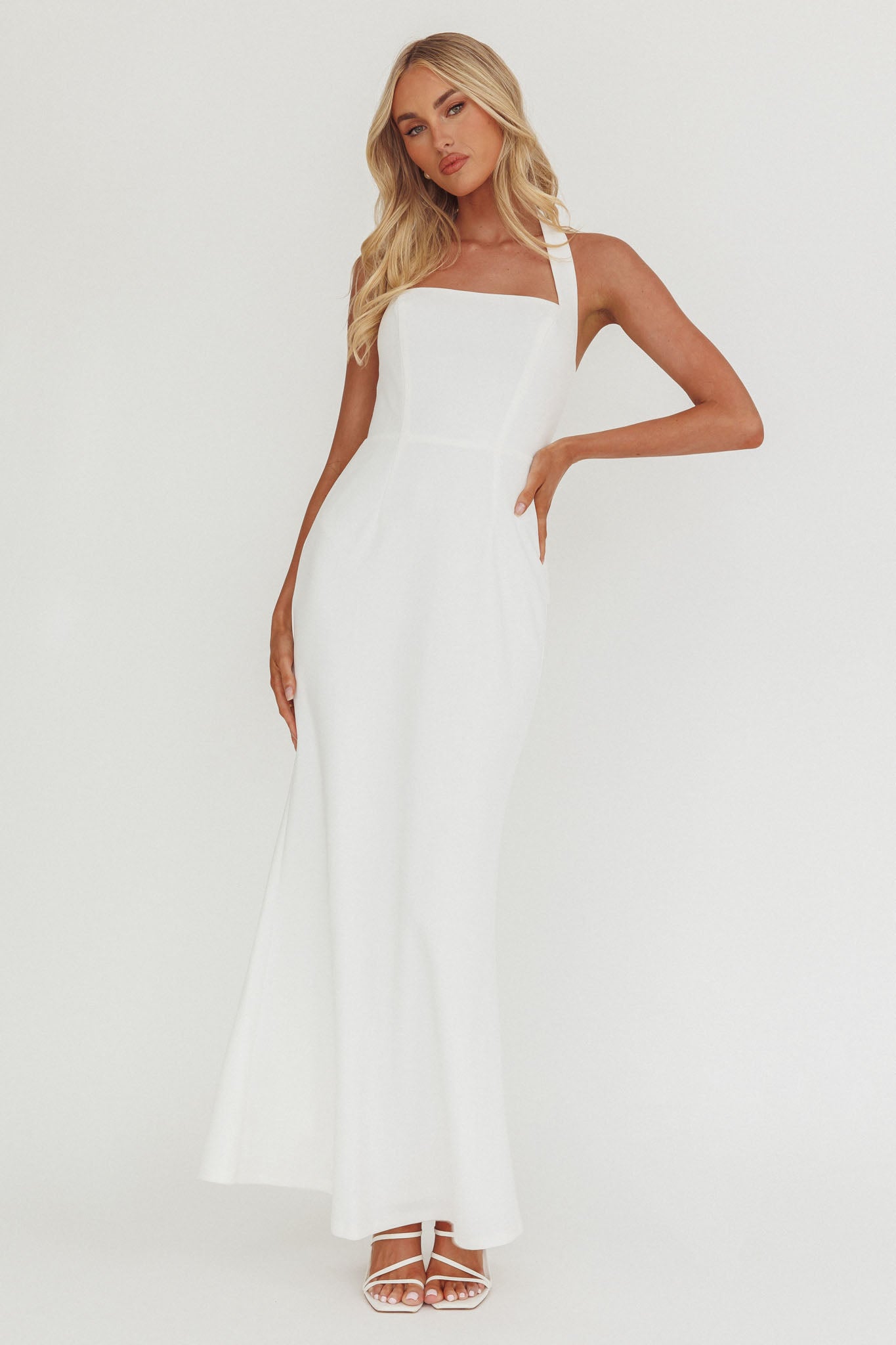 Shellie Square Neckline Halter Maxi Dress White by Selfie Leslie Australia