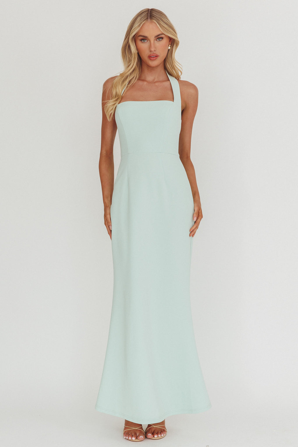 Shellie Square Neckline Halter Maxi Dress Ice Blue by Selfie Leslie Australia