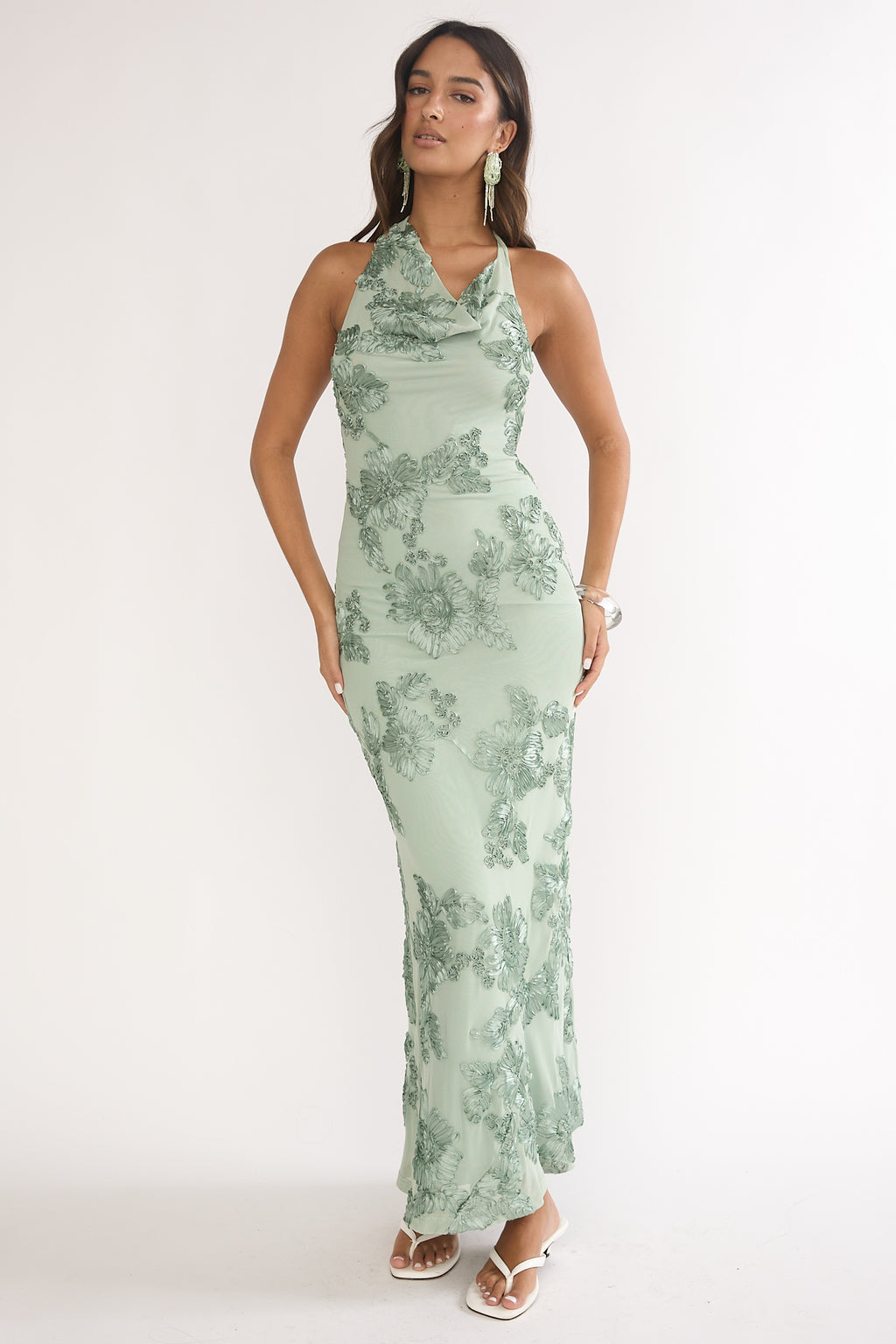 Kirralee Asymmetric Halterneck Embellished Maxi Dress Aqua Green by Selfie Leslie Australia