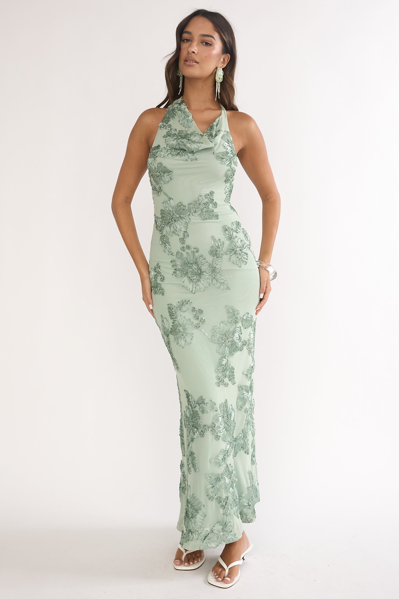 Kirralee Asymmetric Halterneck Embellished Maxi Dress Aqua Green by Selfie Leslie Australia