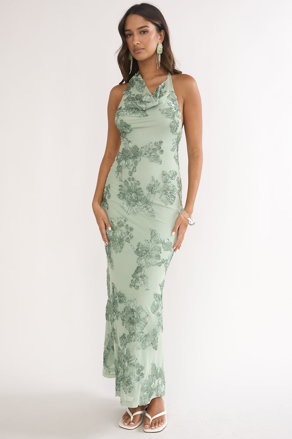 Kirralee Asymmetric Halterneck Embellished Maxi Dress Aqua Green by Selfie Leslie Australia