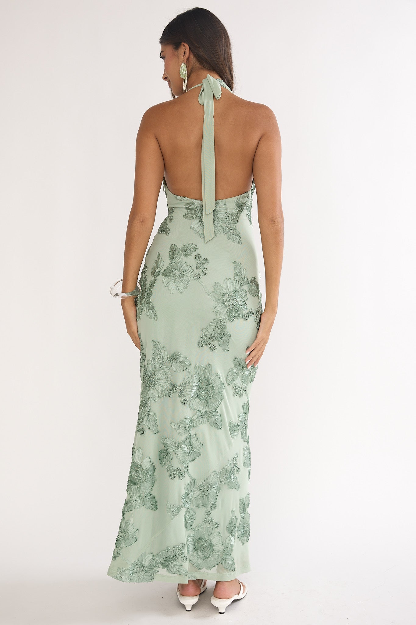 Kirralee Asymmetric Halterneck Embellished Maxi Dress Aqua Green by Selfie Leslie Australia