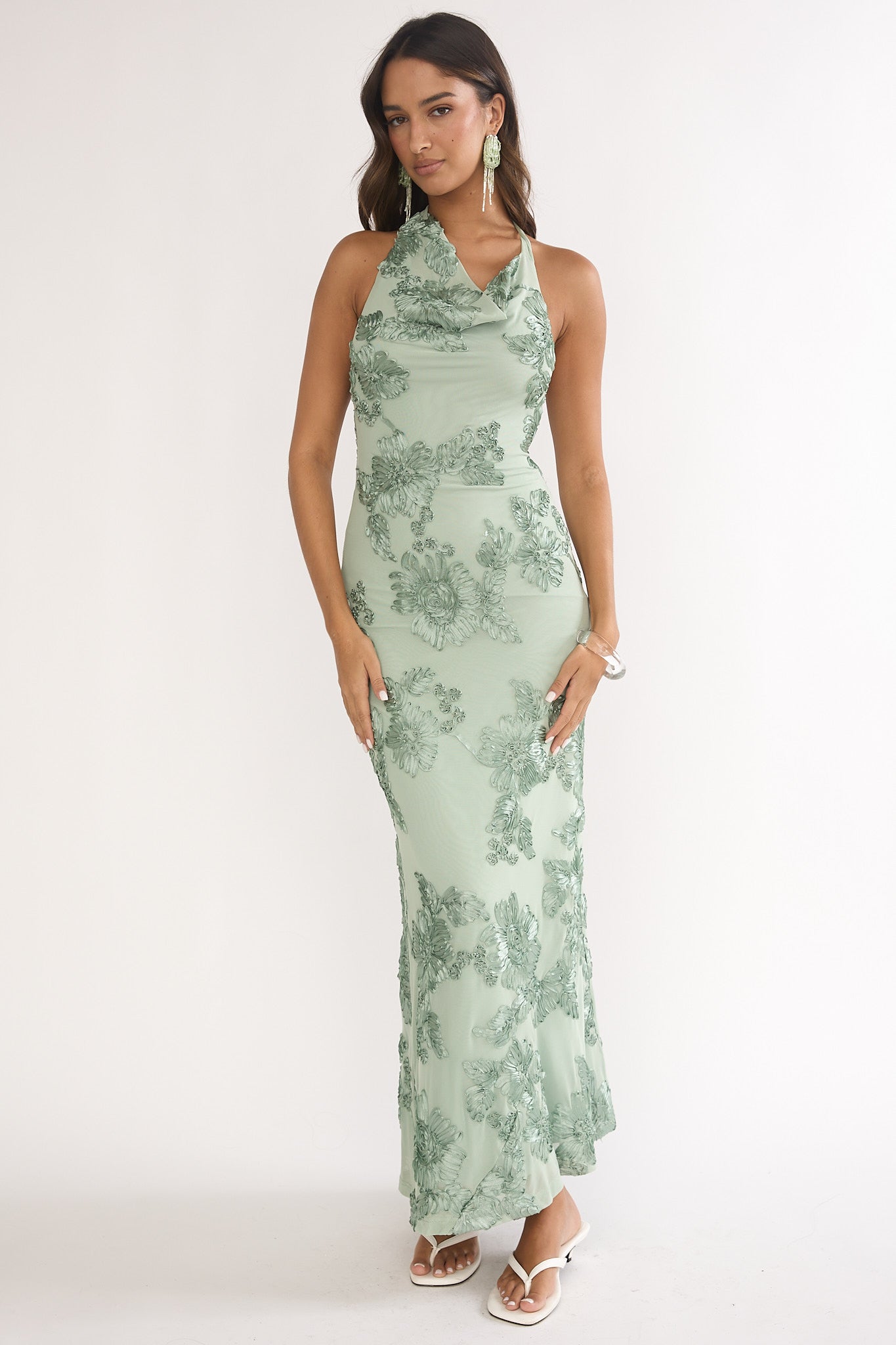 Kirralee Asymmetric Halterneck Embellished Maxi Dress Aqua Green by Selfie Leslie Australia
