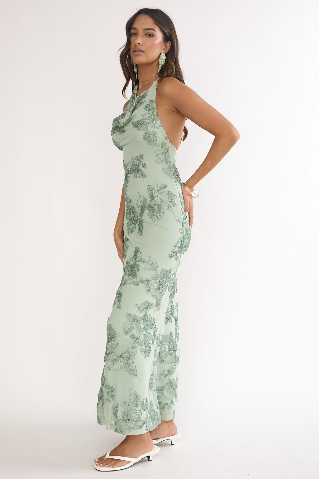 Kirralee Asymmetric Halterneck Embellished Maxi Dress Aqua Green by Selfie Leslie Australia