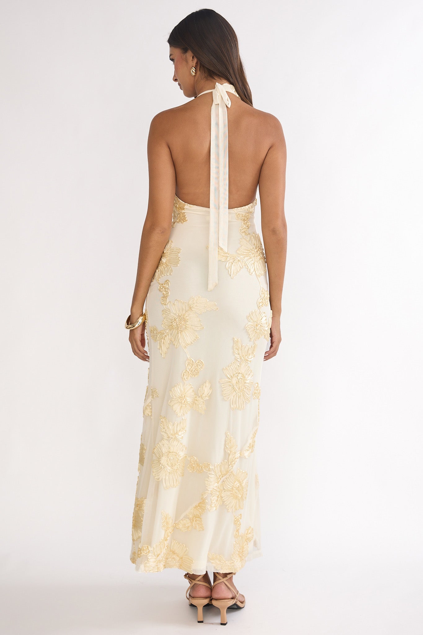 Kirralee Asymmetric Halterneck Embellished Maxi Dress Yellow by Selfie Leslie Australia