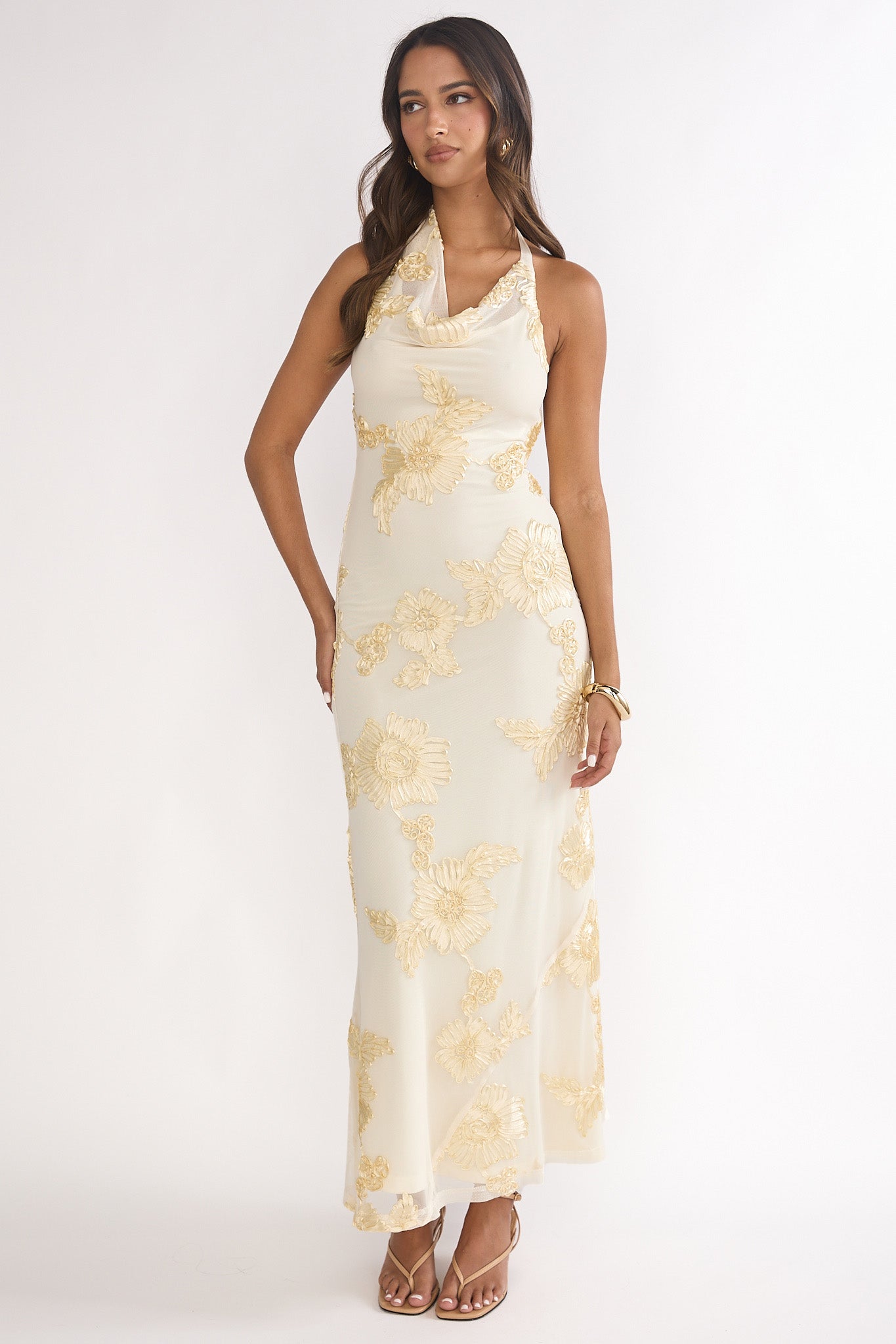 Kirralee Asymmetric Halterneck Embellished Maxi Dress Yellow by Selfie Leslie Australia