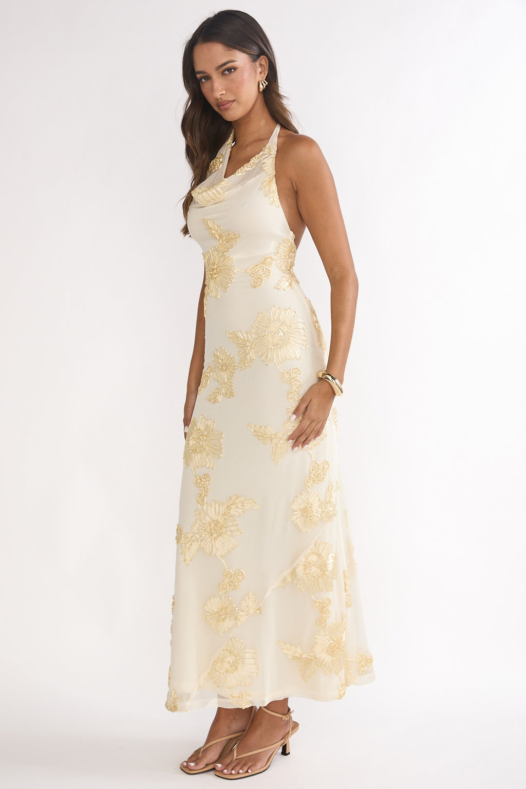 Kirralee Asymmetric Halterneck Embellished Maxi Dress Yellow by Selfie Leslie Australia