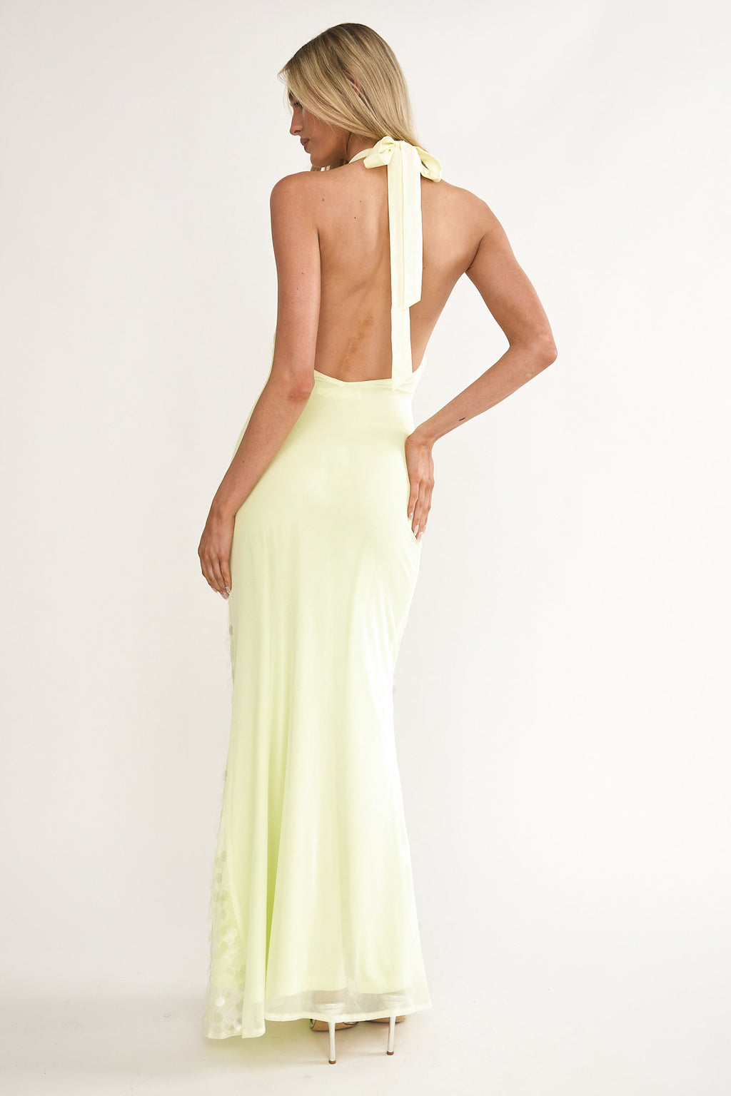 Kirralee Asymmetric Halterneck Sequin Maxi Dress Butter by Selfie Leslie Australia