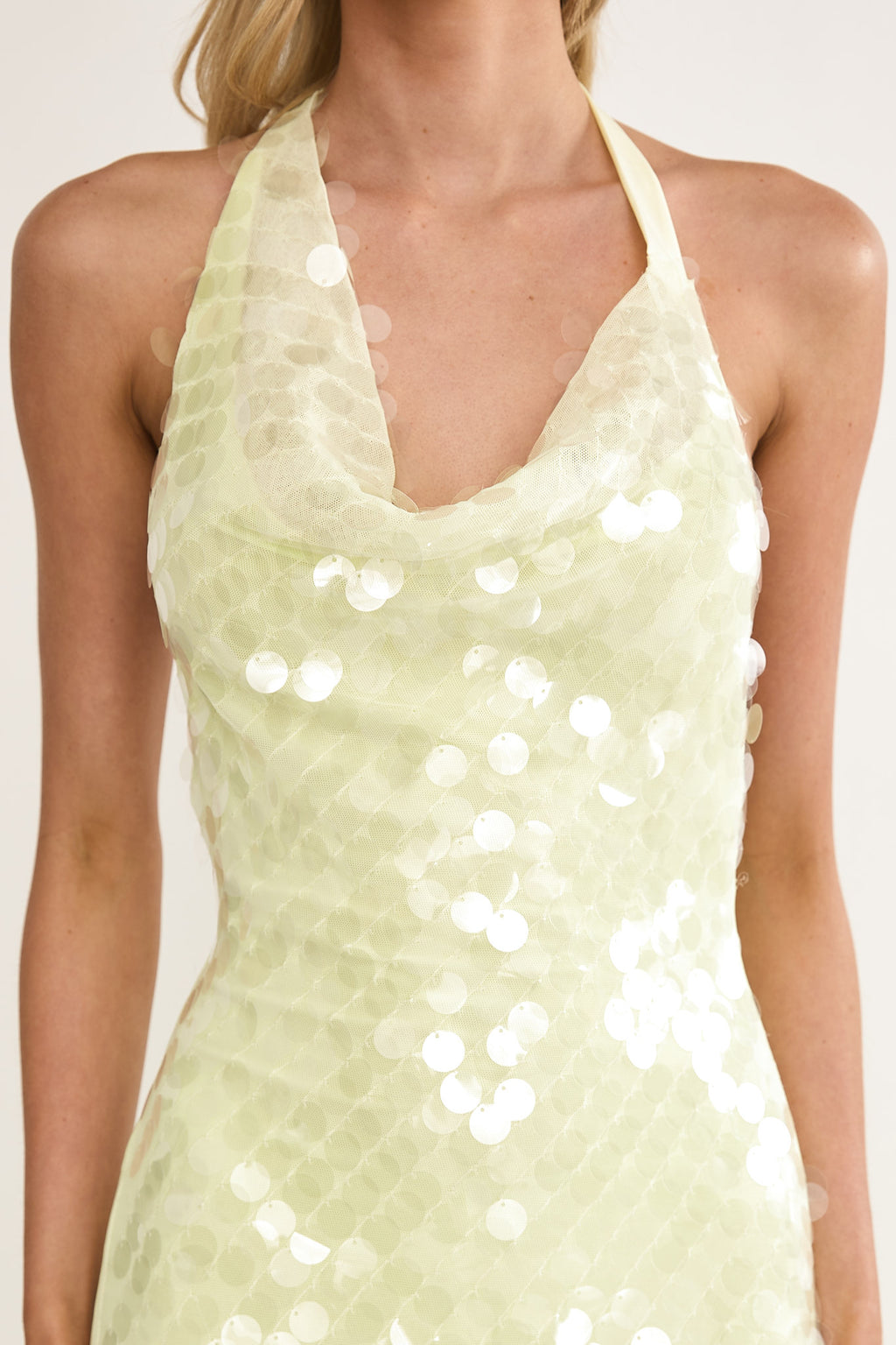 Kirralee Asymmetric Halterneck Sequin Maxi Dress Butter by Selfie Leslie Australia