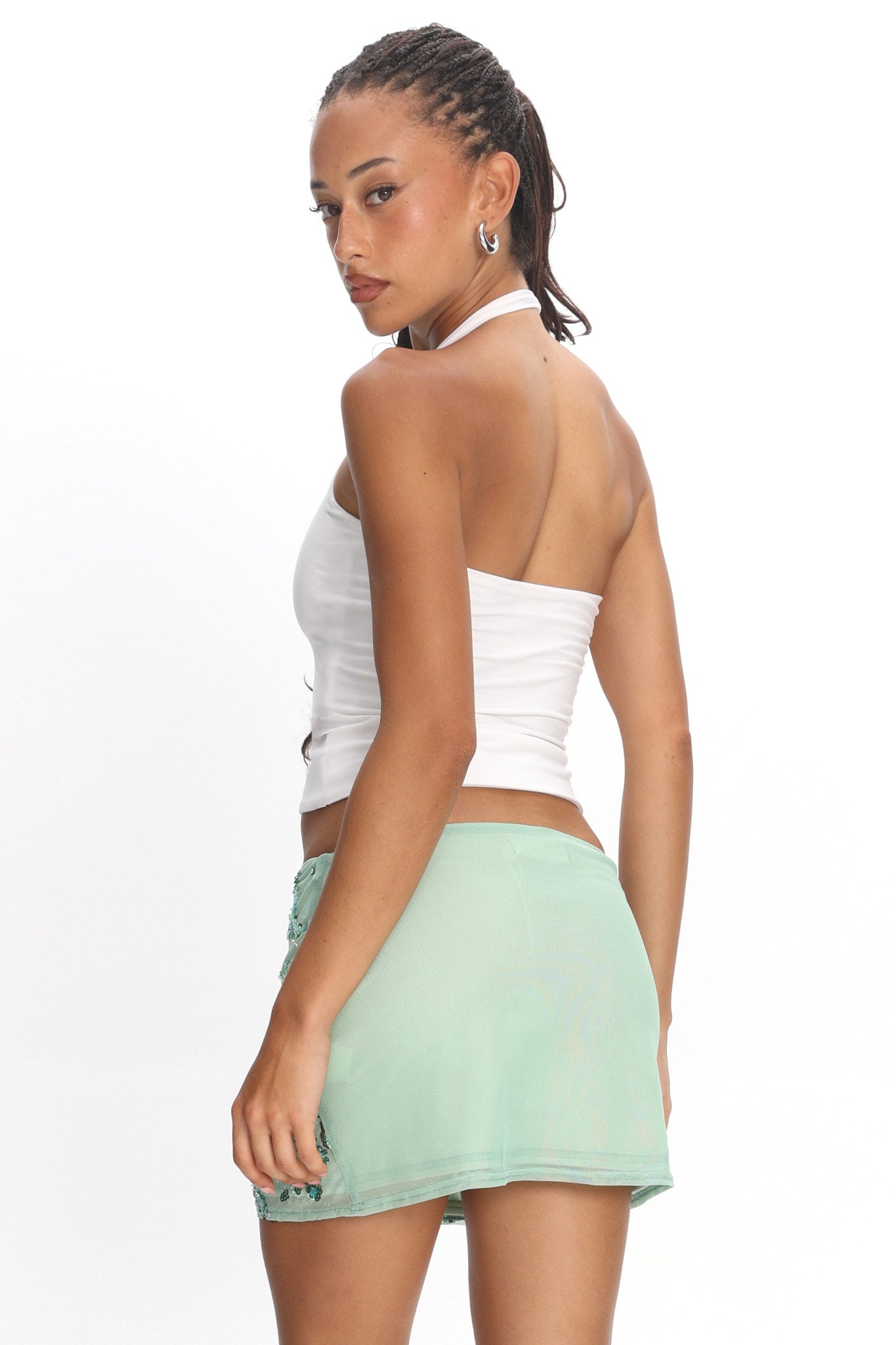 Avelyn Sequin Mini Skirt Floral Mint by Selfie Leslie Australia