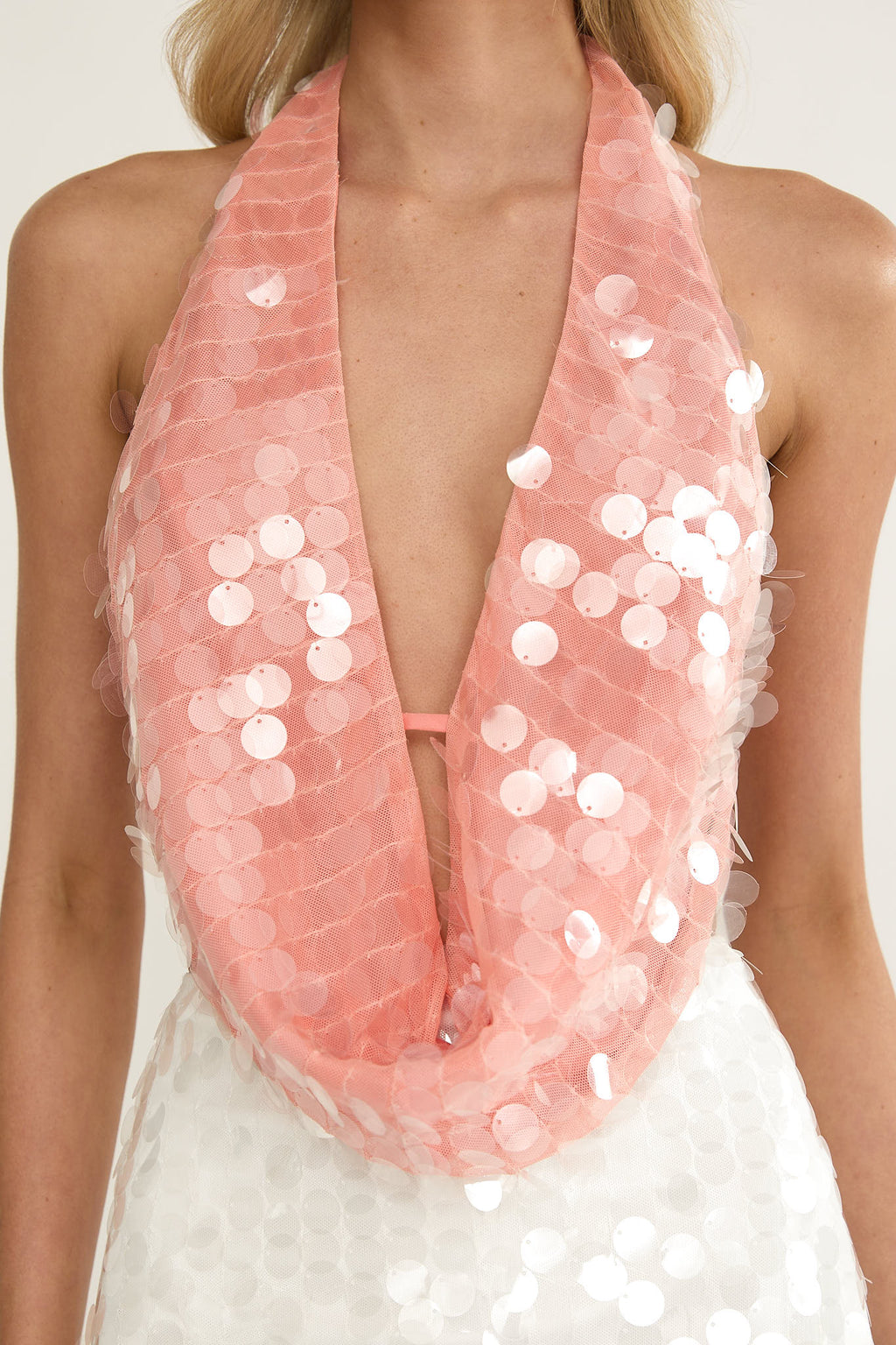 Sirenuse Backless Halter Top Sequin Peach by Selfie Leslie Australia